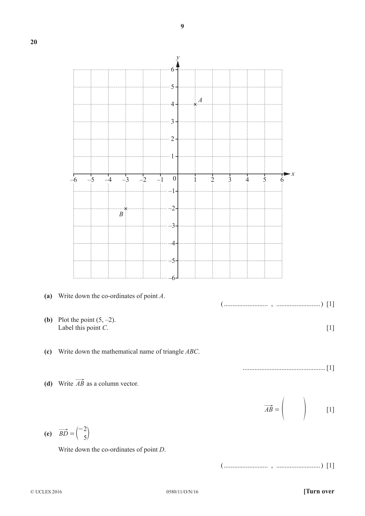 Cambridge IGCSE Mathematics 0580 2016 Oct/Nov Paper 1 · Variant 1 question paper, page 9 of 12