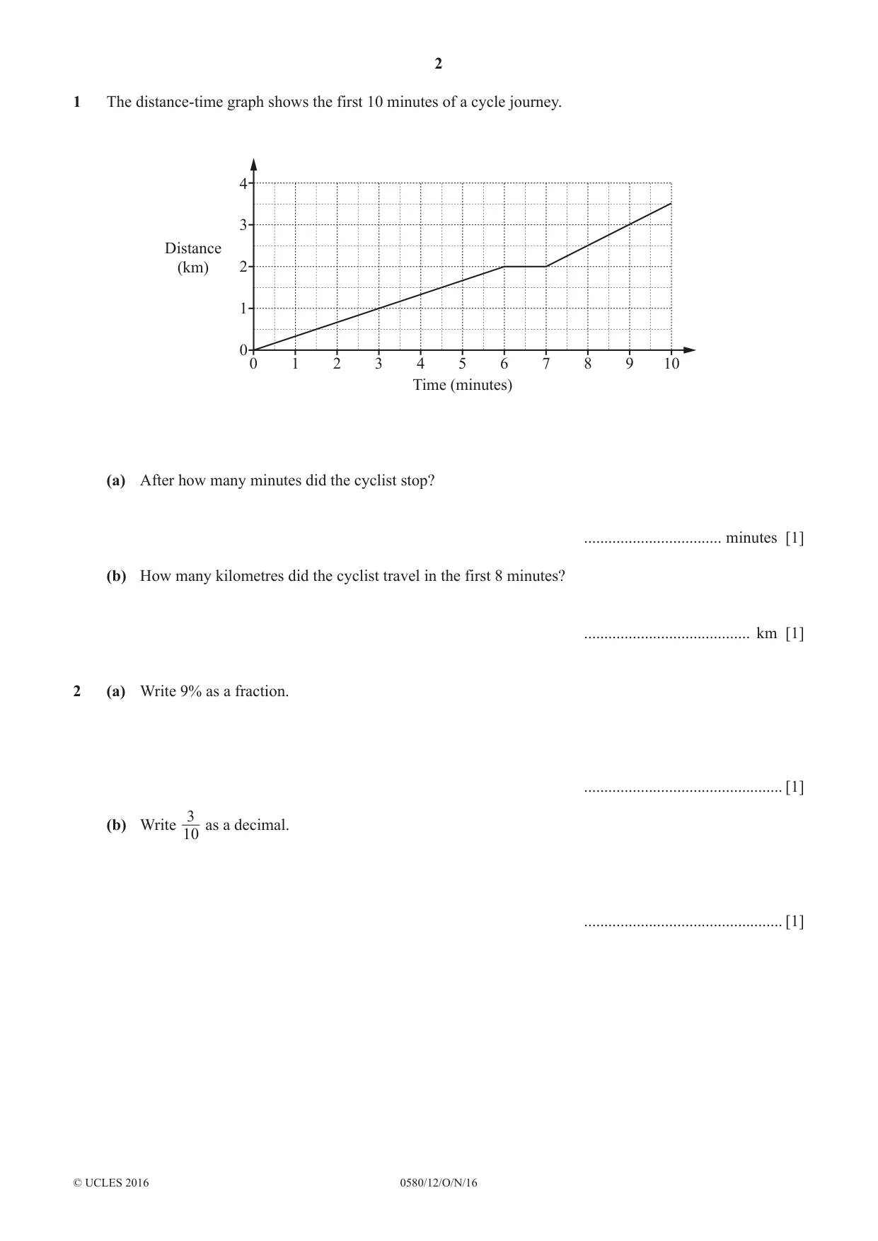 Cambridge IGCSE Mathematics 0580 2016 Oct/Nov Paper 1 · Variant 2 question paper, page 2 of 12