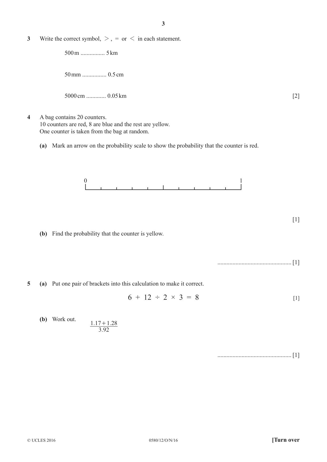 Cambridge IGCSE Mathematics 0580 2016 Oct/Nov Paper 1 · Variant 2 question paper, page 3 of 12