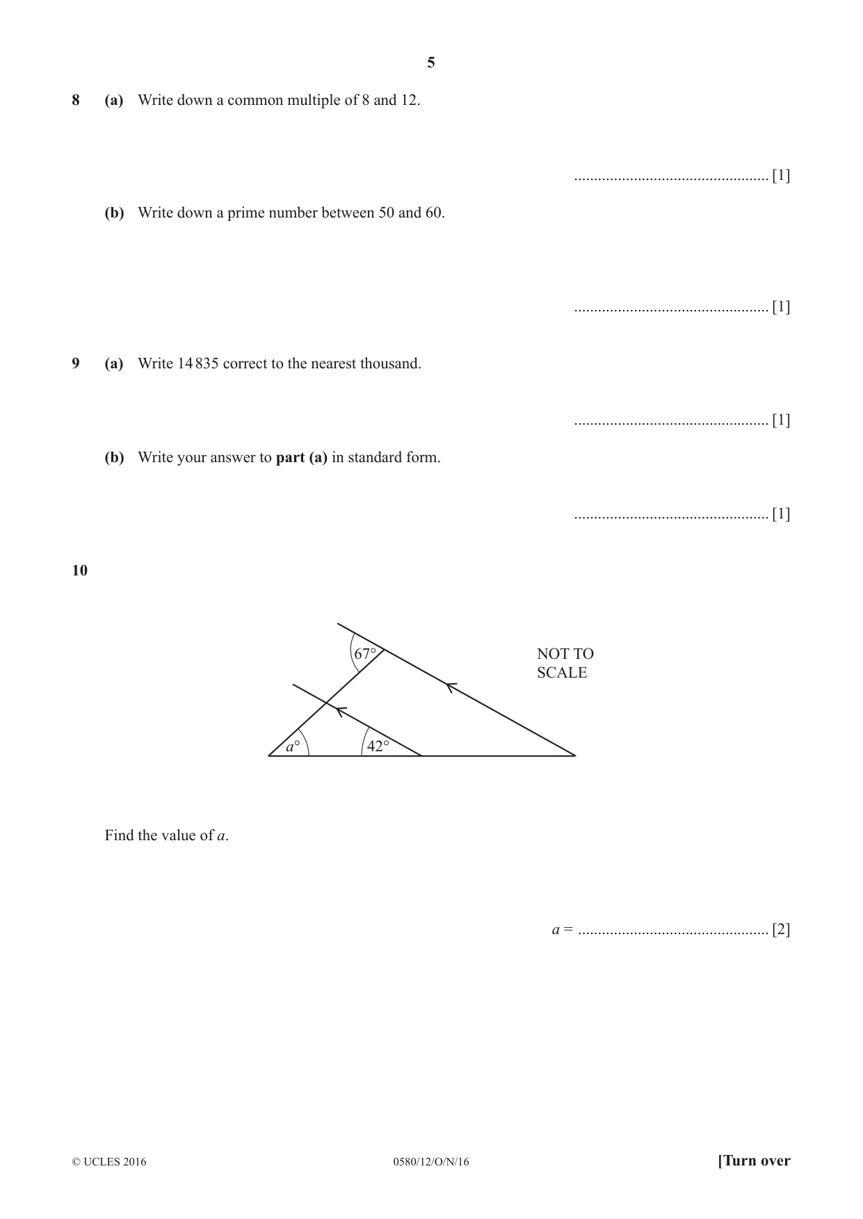 Cambridge IGCSE Mathematics 0580 2016 Oct/Nov Paper 1 · Variant 2 question paper, page 5 of 12