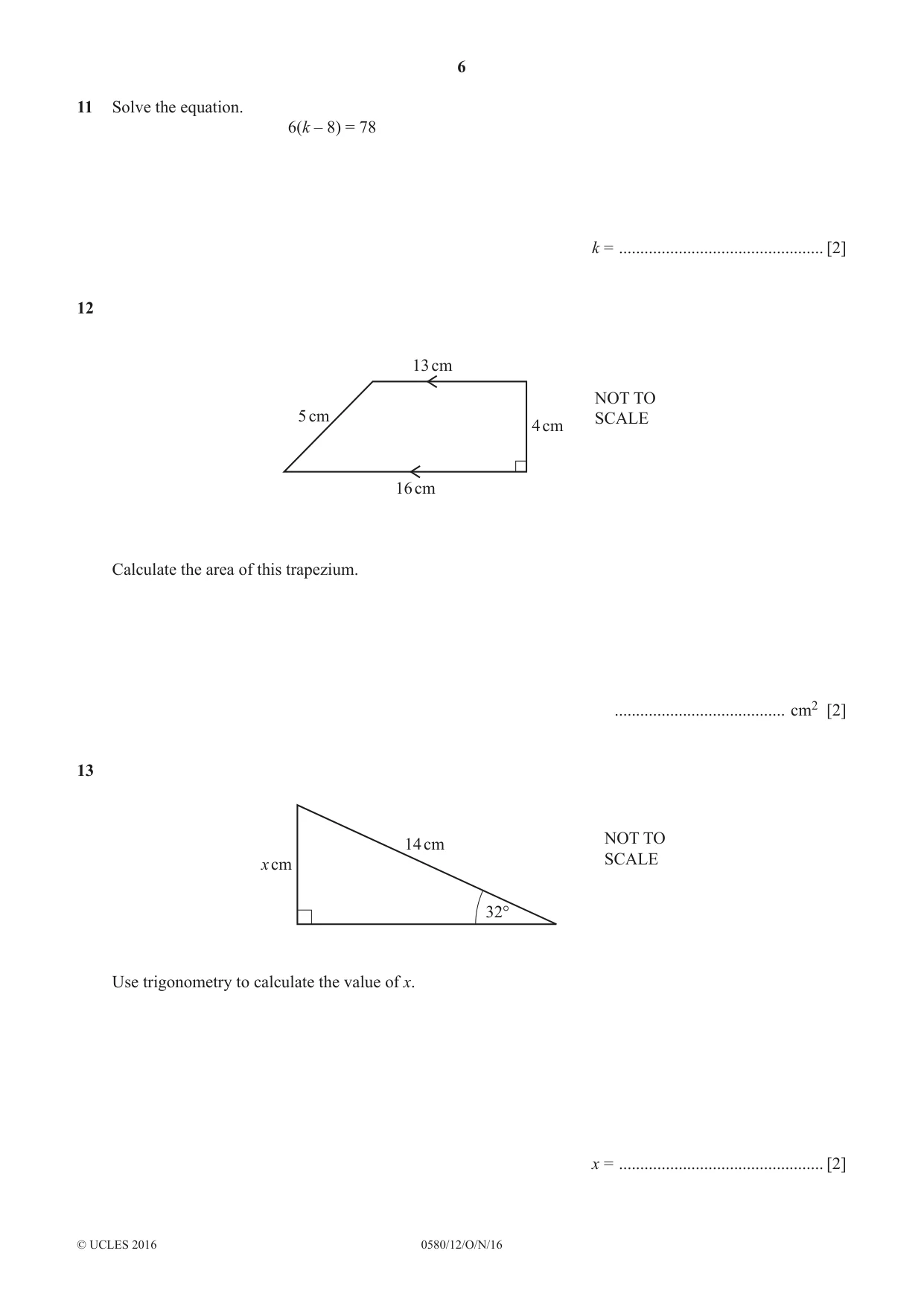 Cambridge IGCSE Mathematics 0580 2016 Oct/Nov Paper 1 · Variant 2 question paper, page 6 of 12
