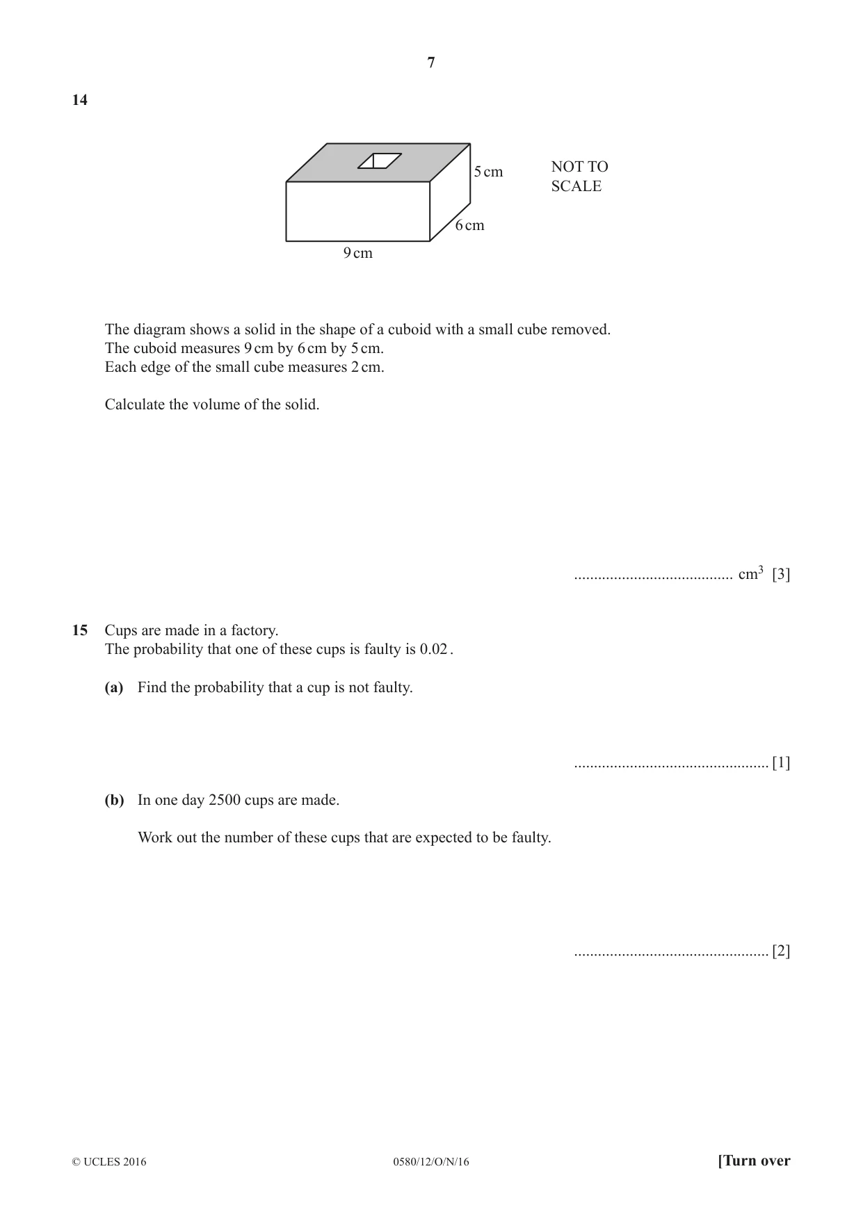 Cambridge IGCSE Mathematics 0580 2016 Oct/Nov Paper 1 · Variant 2 question paper, page 7 of 12