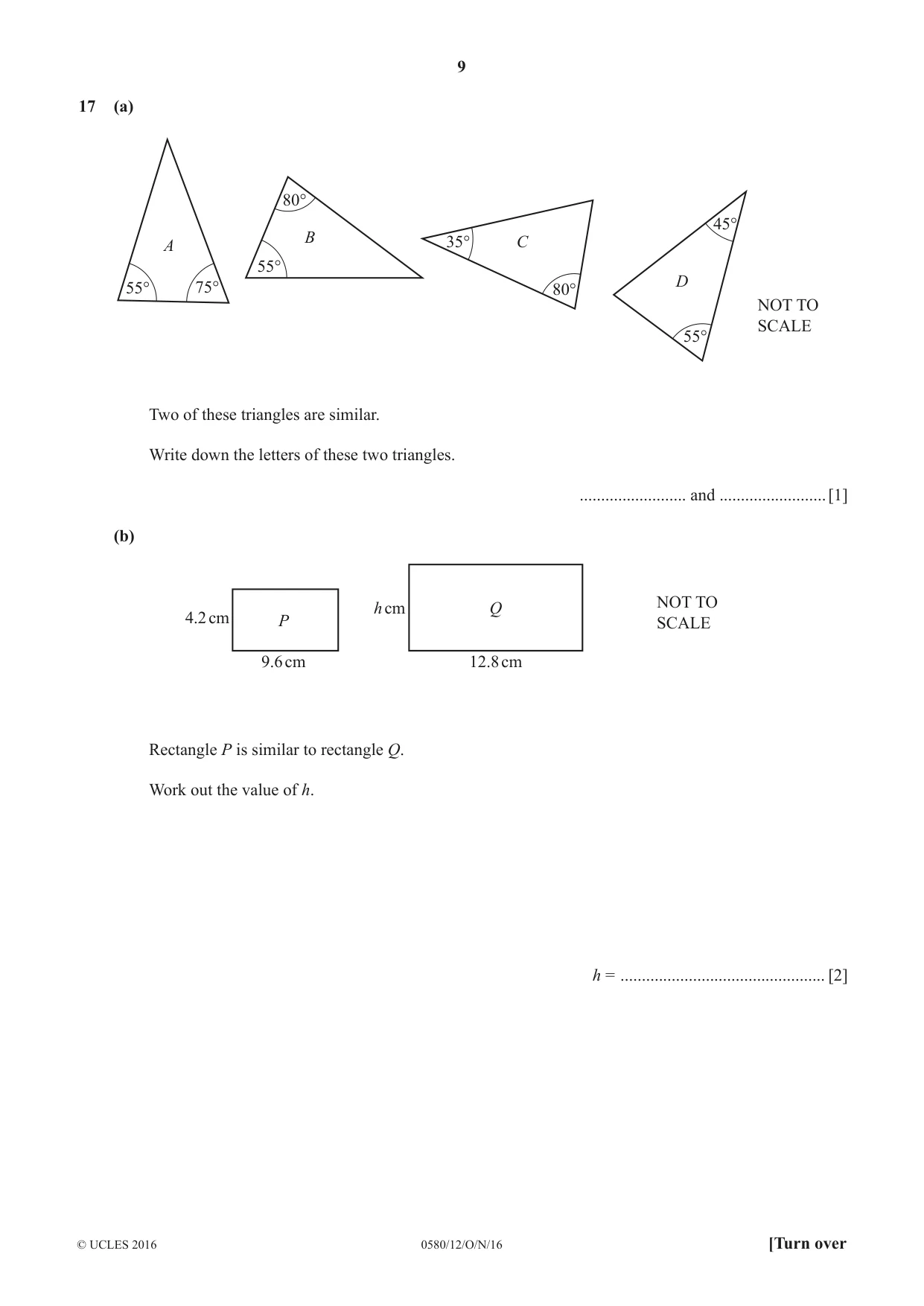 Cambridge IGCSE Mathematics 0580 2016 Oct/Nov Paper 1 · Variant 2 question paper, page 9 of 12