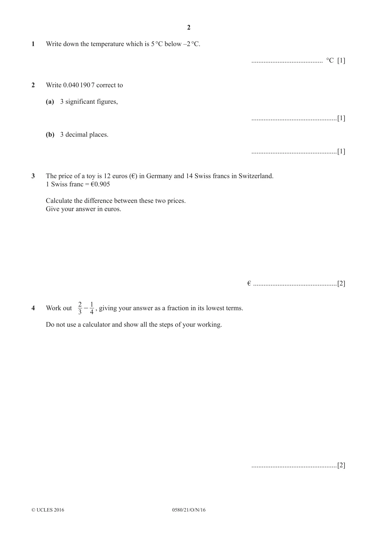 Cambridge IGCSE Mathematics 0580 2016 Oct/Nov Paper 2 · Variant 1 question paper, page 2 of 12