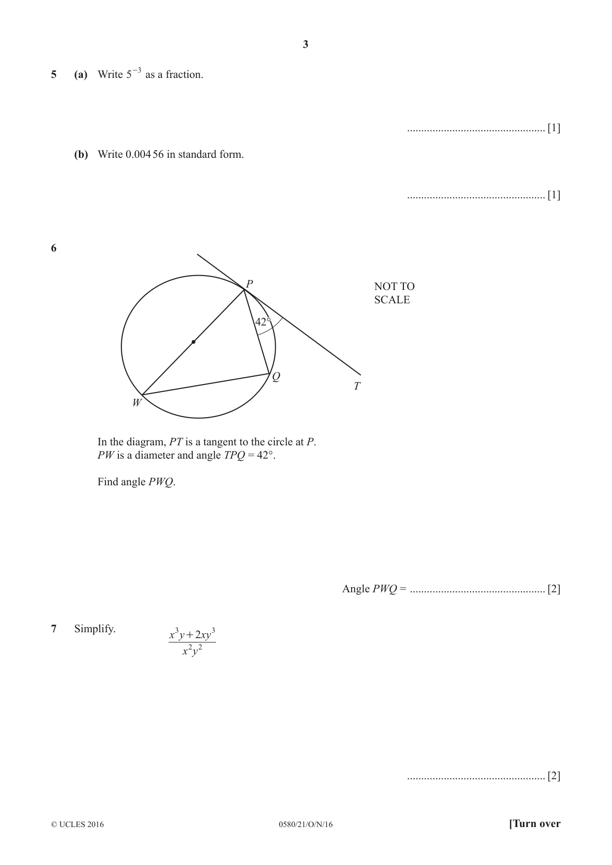 Cambridge IGCSE Mathematics 0580 2016 Oct/Nov Paper 2 · Variant 1 question paper, page 3 of 12