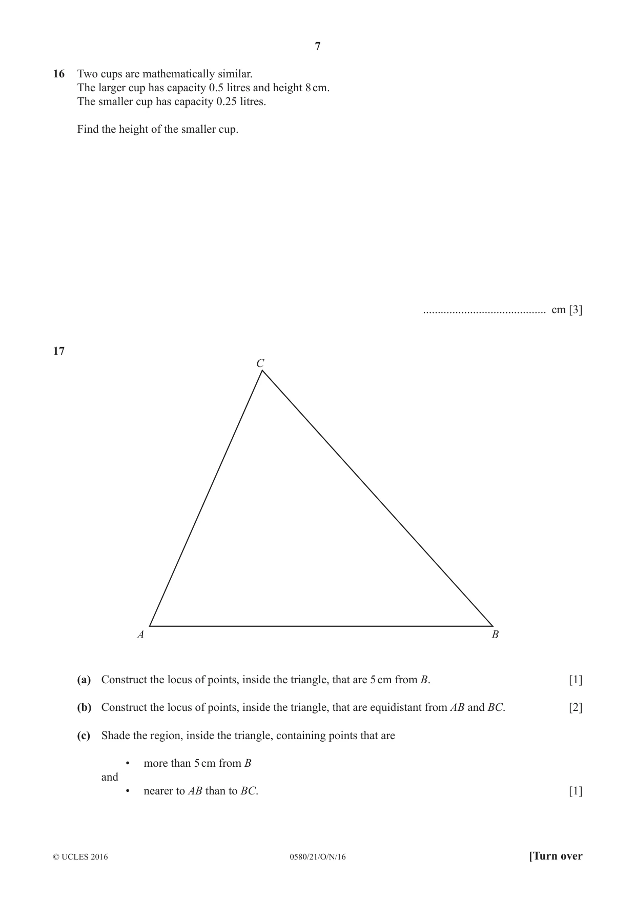 Cambridge IGCSE Mathematics 0580 2016 Oct/Nov Paper 2 · Variant 1 question paper, page 7 of 12