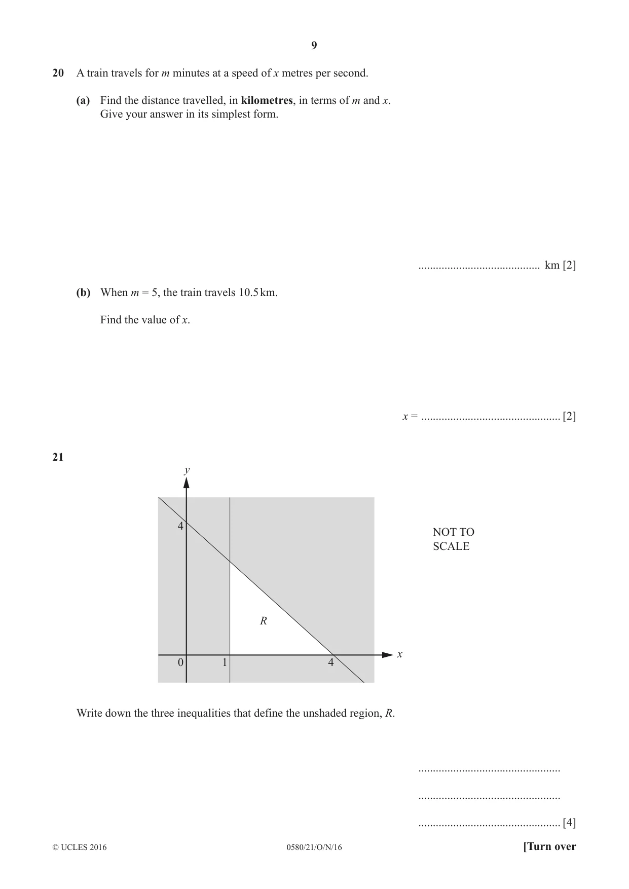 Cambridge IGCSE Mathematics 0580 2016 Oct/Nov Paper 2 · Variant 1 question paper, page 9 of 12