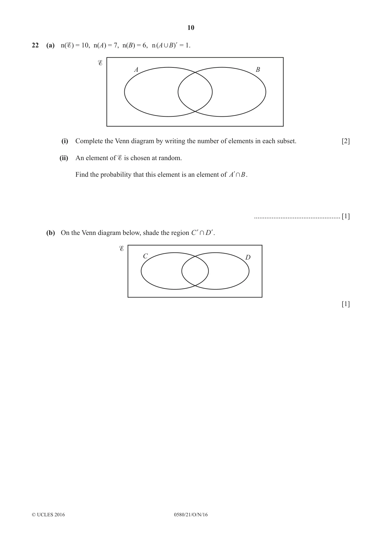 Cambridge IGCSE Mathematics 0580 2016 Oct/Nov Paper 2 · Variant 1 question paper, page 10 of 12
