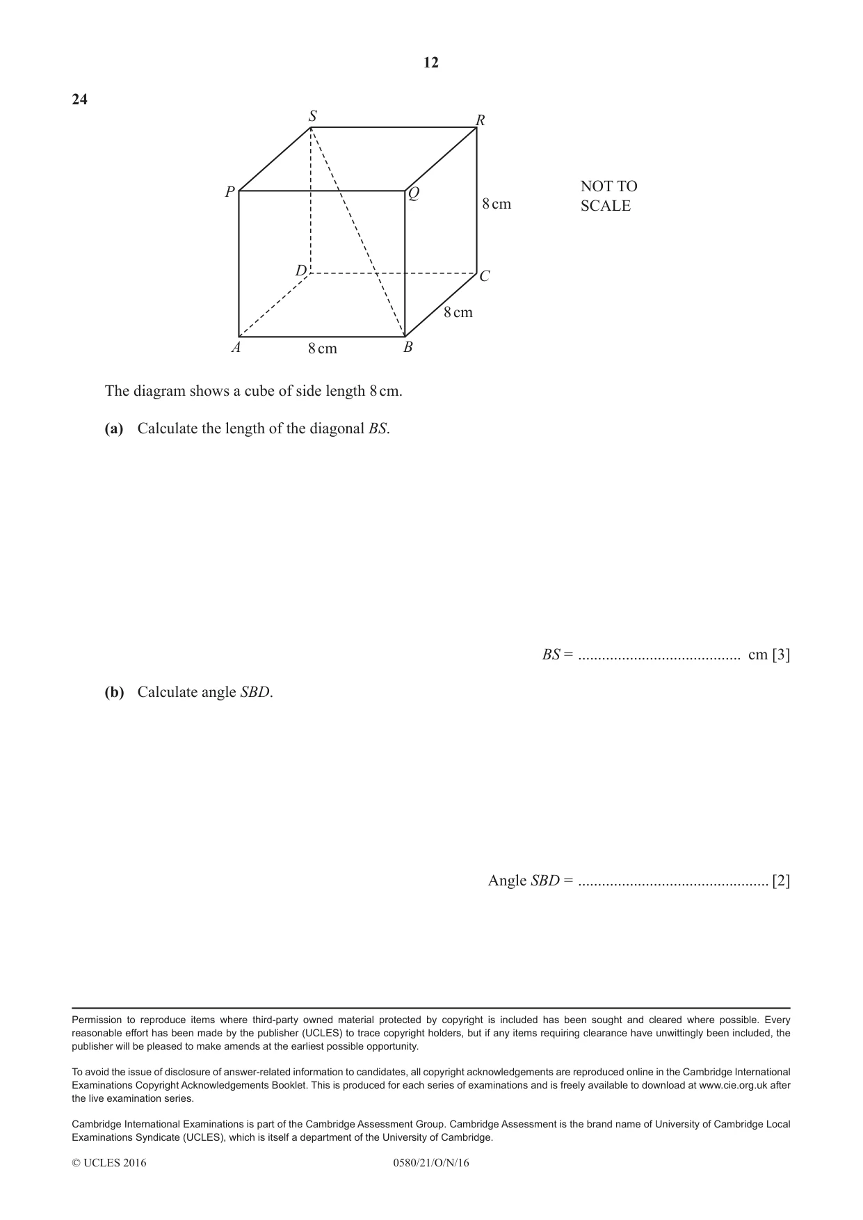 Cambridge IGCSE Mathematics 0580 2016 Oct/Nov Paper 2 · Variant 1 question paper, page 12 of 12