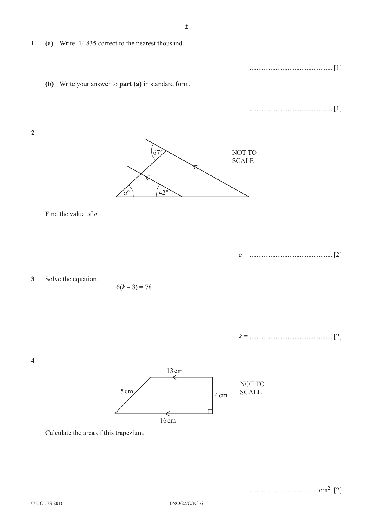 Cambridge IGCSE Mathematics 0580 2016 Oct/Nov Paper 2 · Variant 2 question paper, page 2 of 12