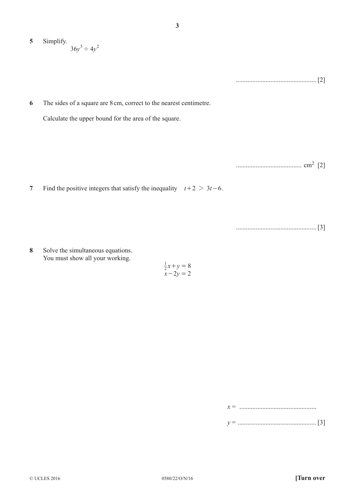Cambridge IGCSE Mathematics 0580 2016 Oct/Nov Paper 2 · Variant 2 question paper, page 3 of 12