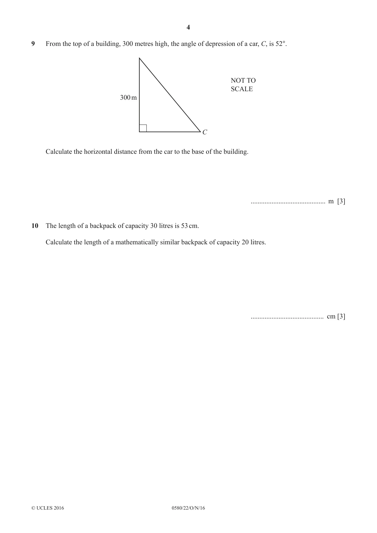 Cambridge IGCSE Mathematics 0580 2016 Oct/Nov Paper 2 · Variant 2 question paper, page 4 of 12