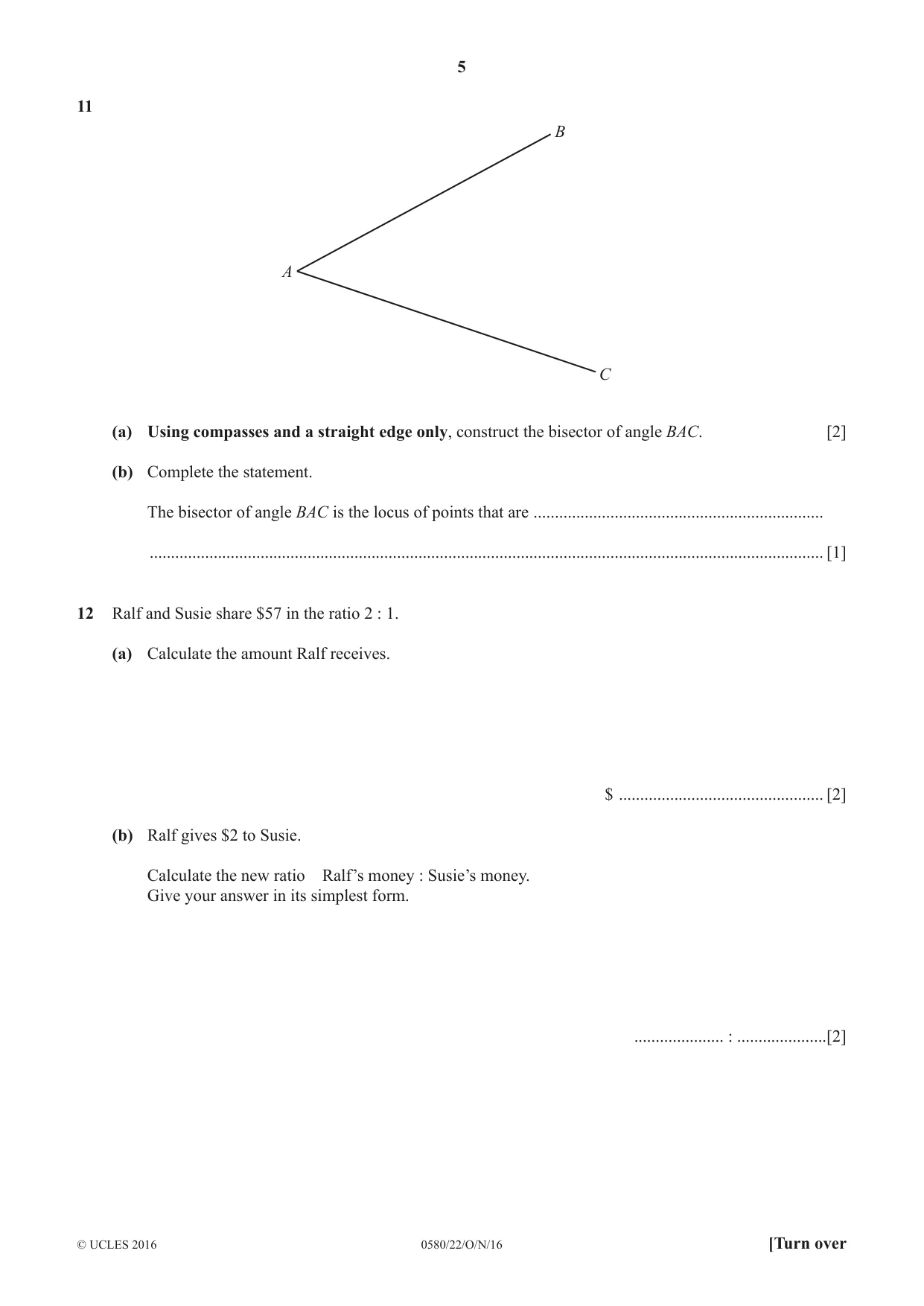 Cambridge IGCSE Mathematics 0580 2016 Oct/Nov Paper 2 · Variant 2 question paper, page 5 of 12
