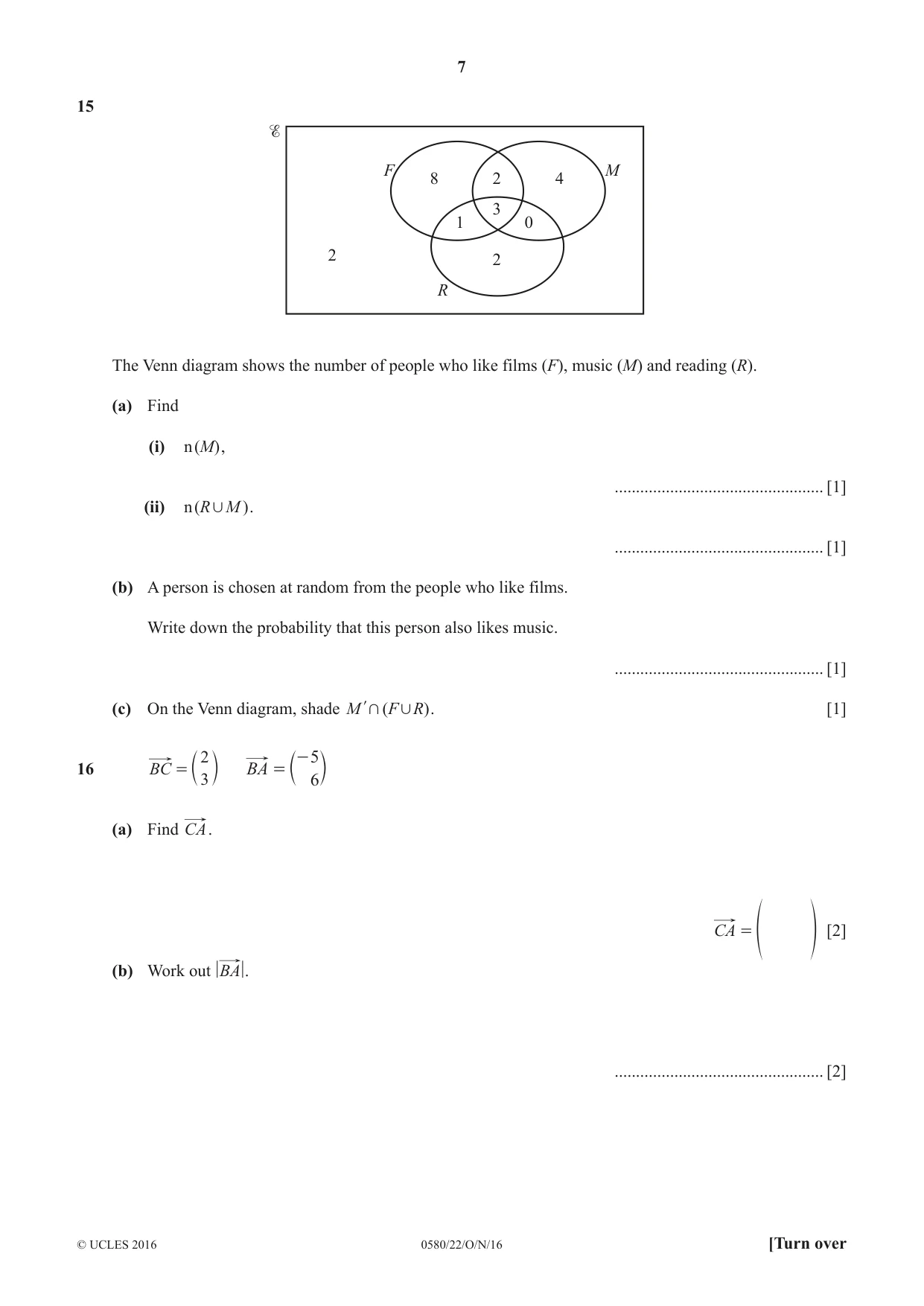 Cambridge IGCSE Mathematics 0580 2016 Oct/Nov Paper 2 · Variant 2 question paper, page 7 of 12