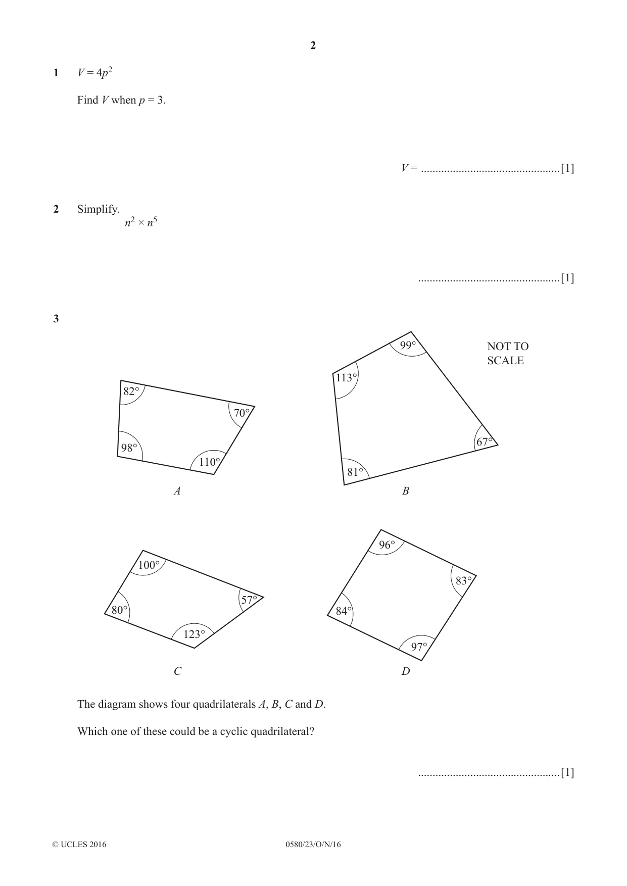 Cambridge IGCSE Mathematics 0580 2016 Oct/Nov Paper 2 · Variant 3 question paper, page 2 of 16