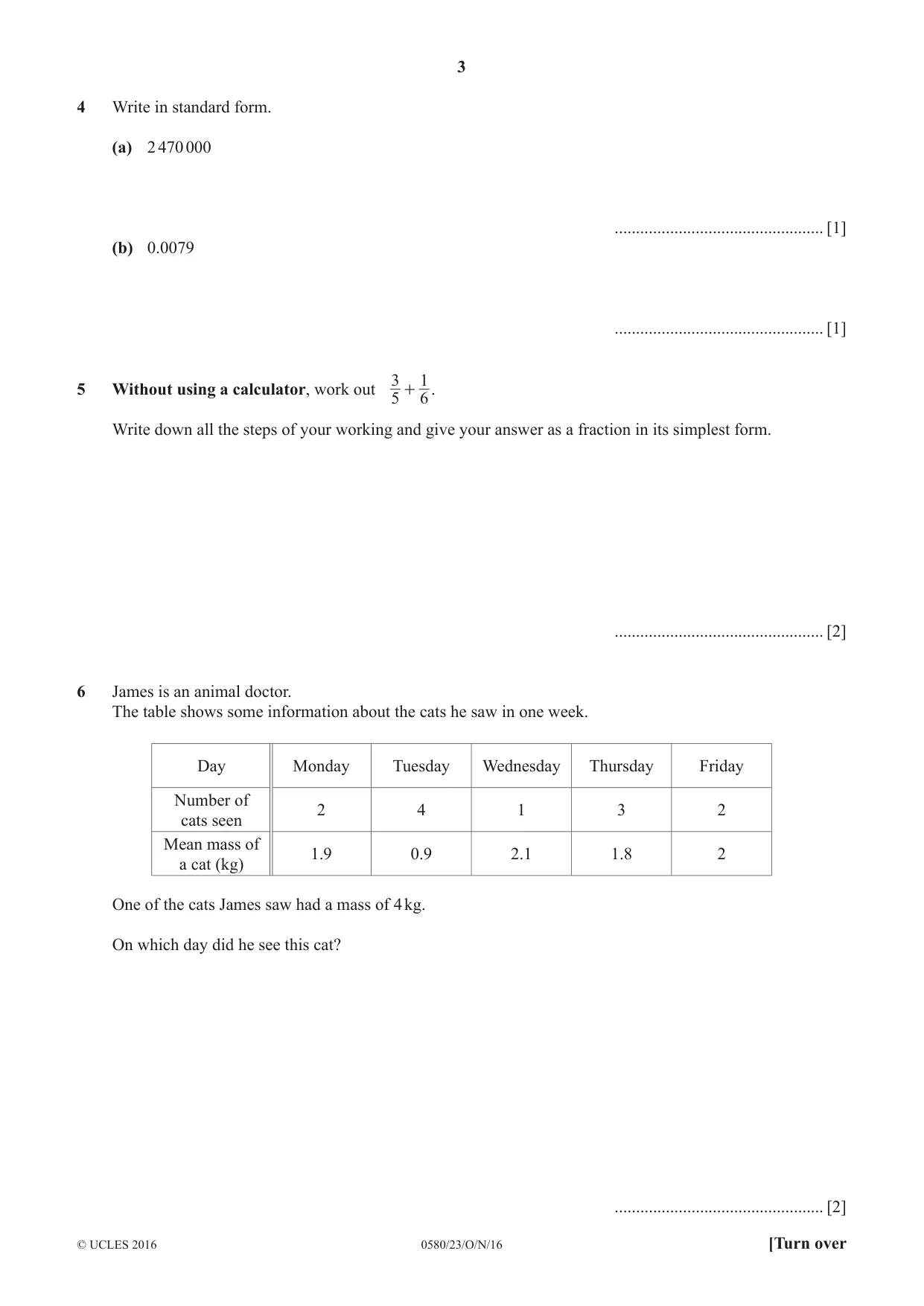 Cambridge IGCSE Mathematics 0580 2016 Oct/Nov Paper 2 · Variant 3 question paper, page 3 of 16