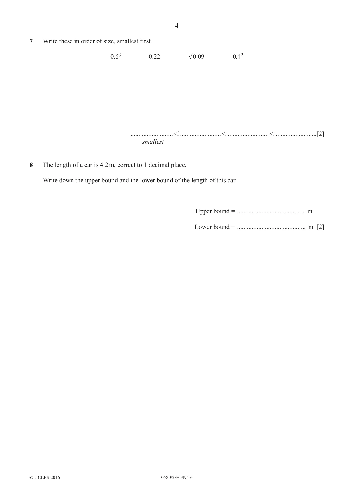 Cambridge IGCSE Mathematics 0580 2016 Oct/Nov Paper 2 · Variant 3 question paper, page 4 of 16