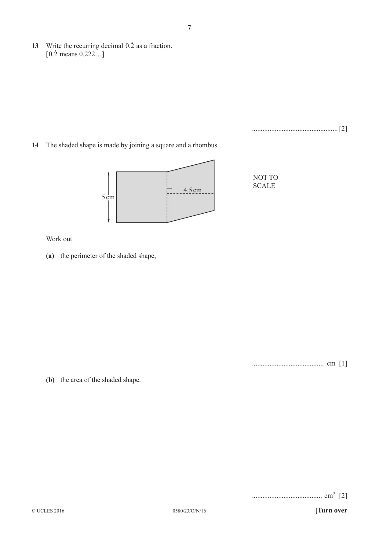 Cambridge IGCSE Mathematics 0580 2016 Oct/Nov Paper 2 · Variant 3 question paper, page 7 of 16