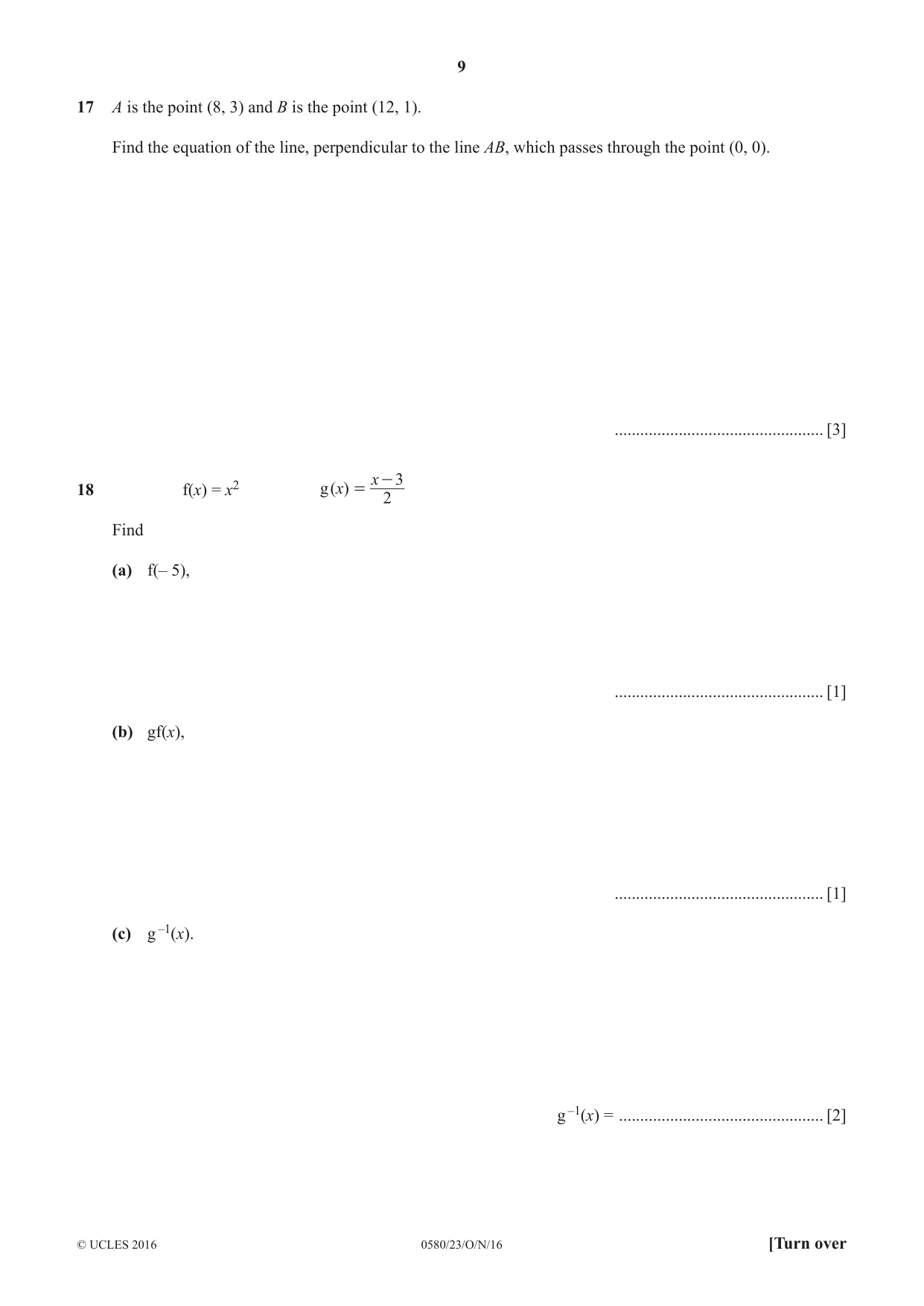 Cambridge IGCSE Mathematics 0580 2016 Oct/Nov Paper 2 · Variant 3 question paper, page 9 of 16