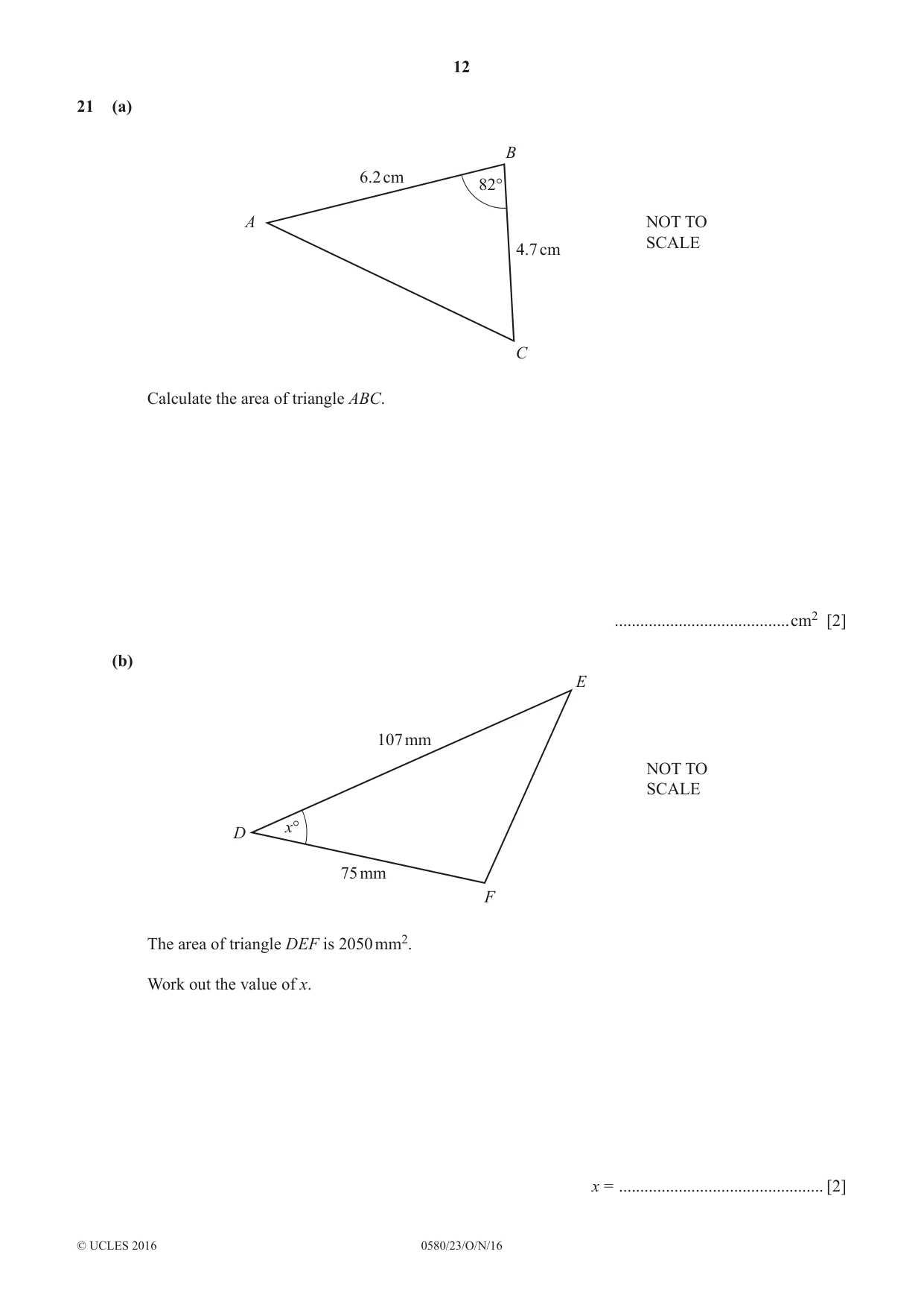 Cambridge IGCSE Mathematics 0580 2016 Oct/Nov Paper 2 · Variant 3 question paper, page 12 of 16