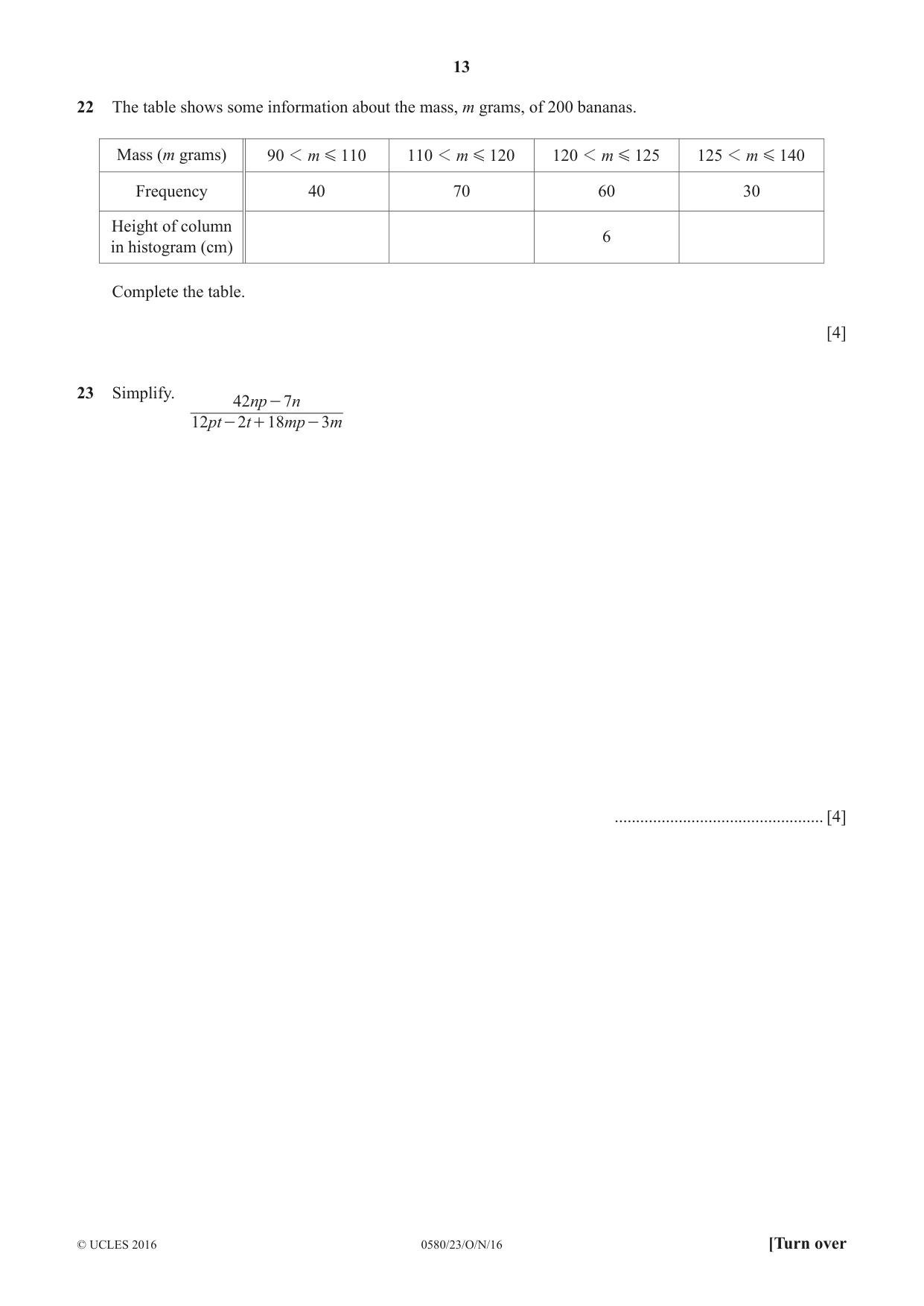 Cambridge IGCSE Mathematics 0580 2016 Oct/Nov Paper 2 · Variant 3 question paper, page 13 of 16