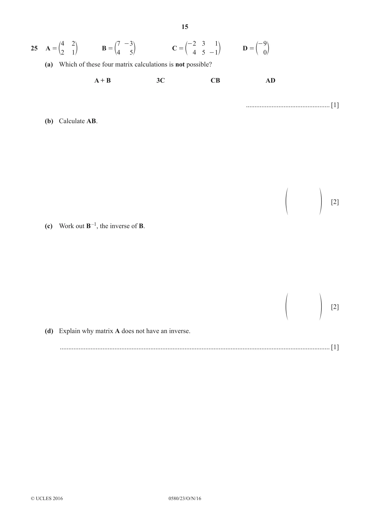 Cambridge IGCSE Mathematics 0580 2016 Oct/Nov Paper 2 · Variant 3 question paper, page 15 of 16
