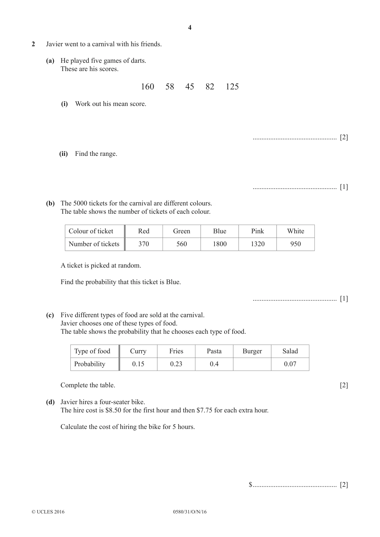 Cambridge IGCSE Mathematics 0580 2016 Oct/Nov Paper 3 · Variant 1 question paper, page 4 of 16