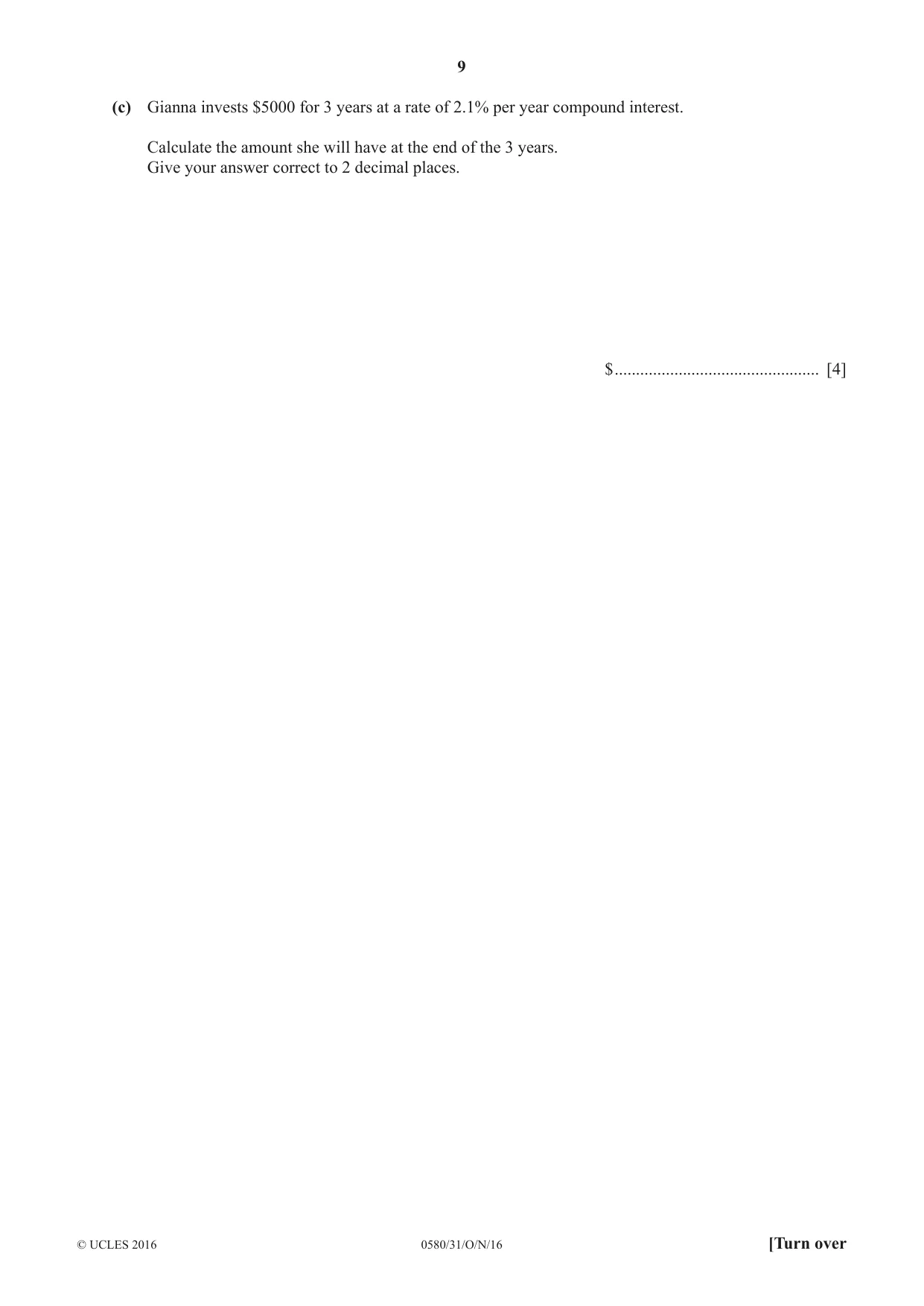 Cambridge IGCSE Mathematics 0580 2016 Oct/Nov Paper 3 · Variant 1 question paper, page 9 of 16