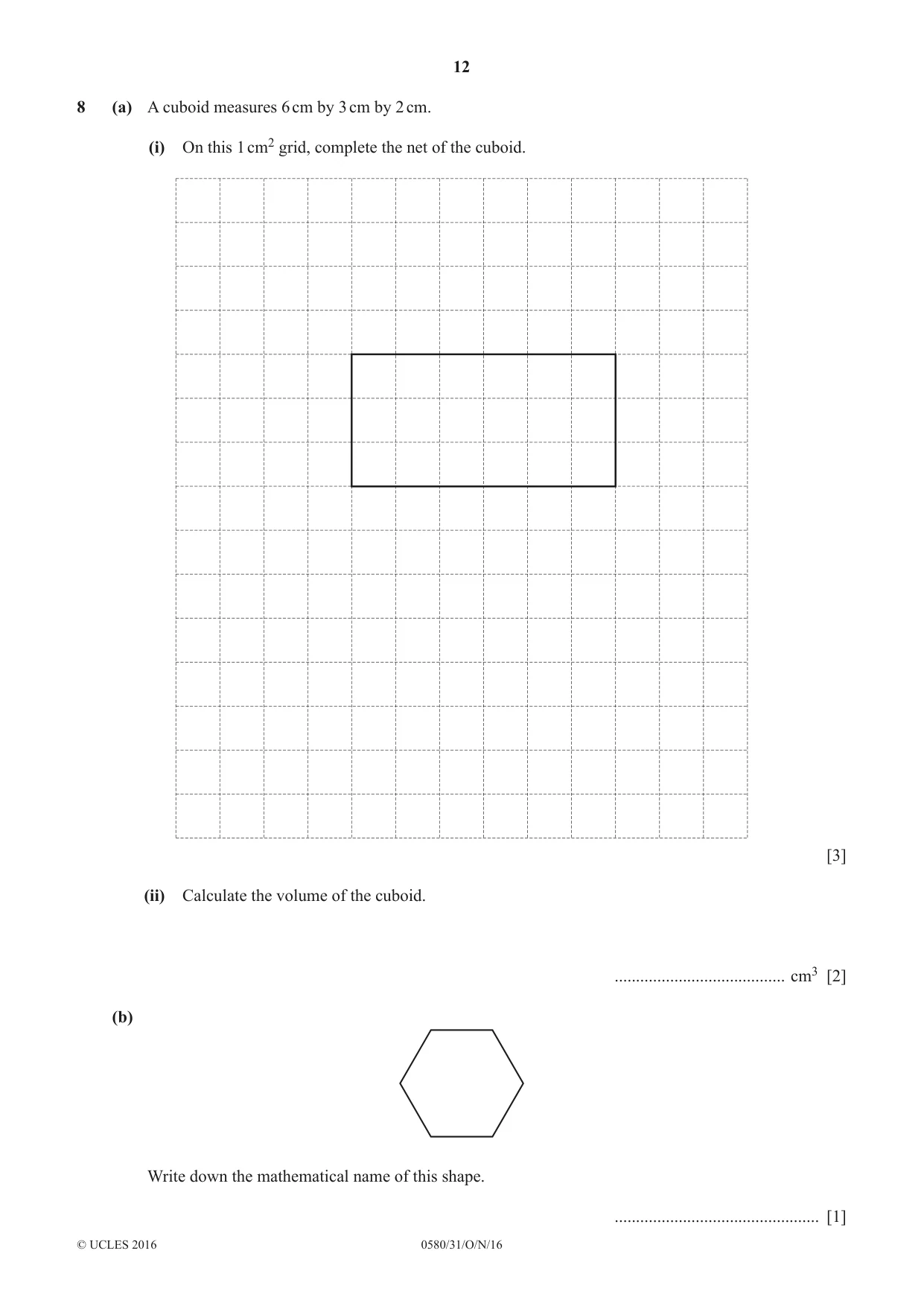 Cambridge IGCSE Mathematics 0580 2016 Oct/Nov Paper 3 · Variant 1 question paper, page 12 of 16