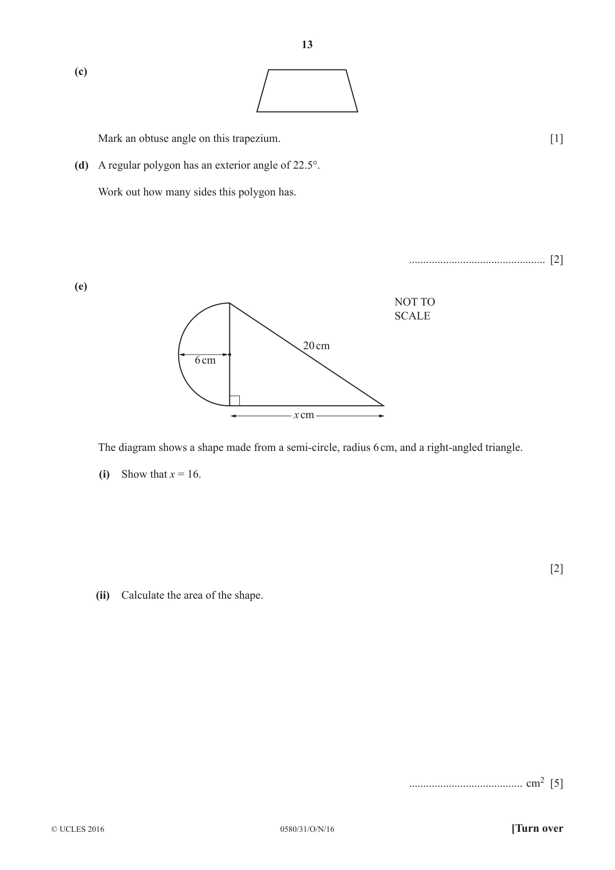 Cambridge IGCSE Mathematics 0580 2016 Oct/Nov Paper 3 · Variant 1 question paper, page 13 of 16