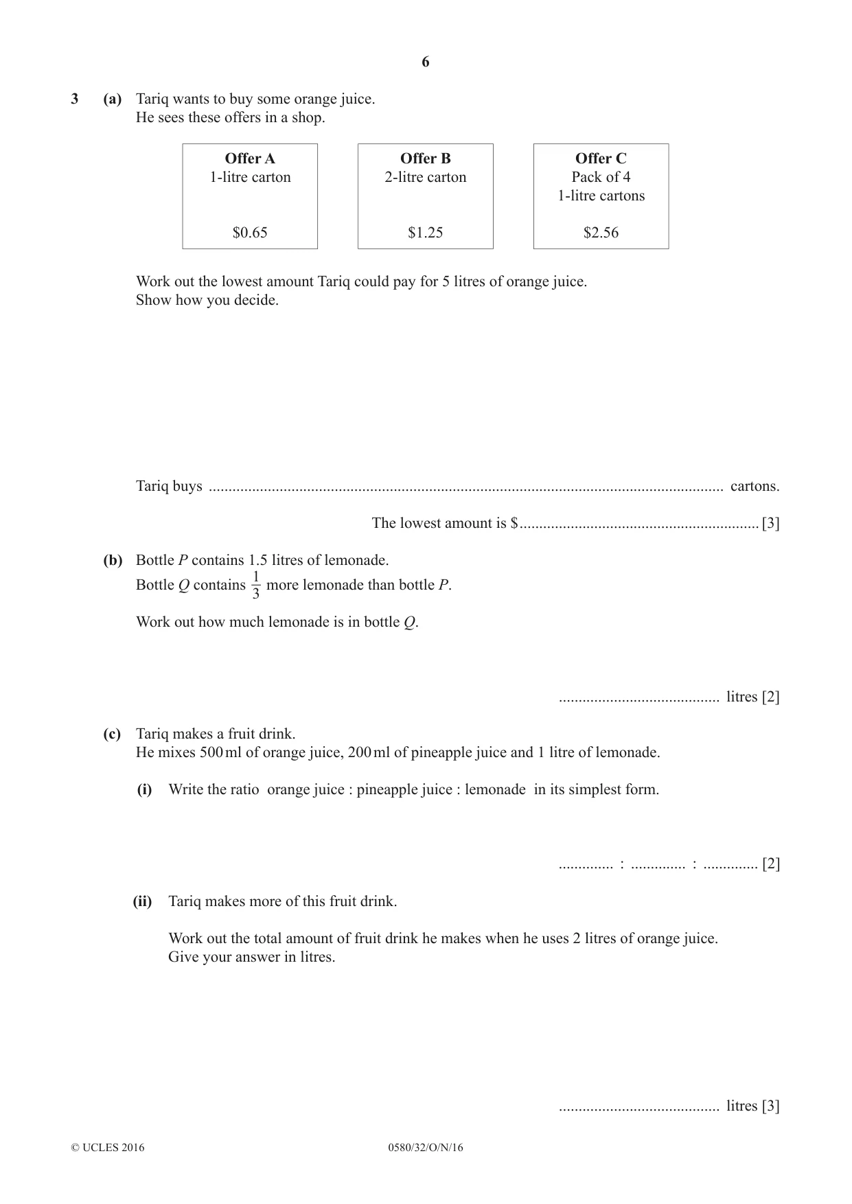 Cambridge IGCSE Mathematics 0580 2016 Oct/Nov Paper 3 · Variant 2 question paper, page 6 of 16