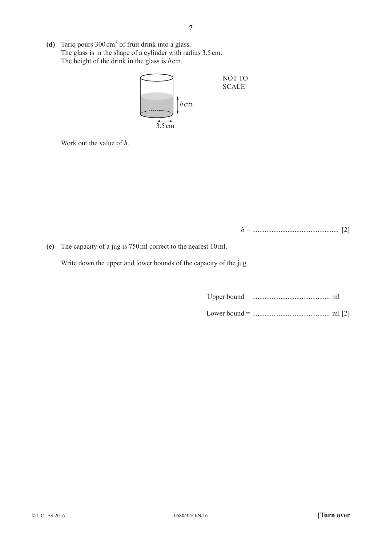 Cambridge IGCSE Mathematics 0580 2016 Oct/Nov Paper 3 · Variant 2 question paper, page 7 of 16