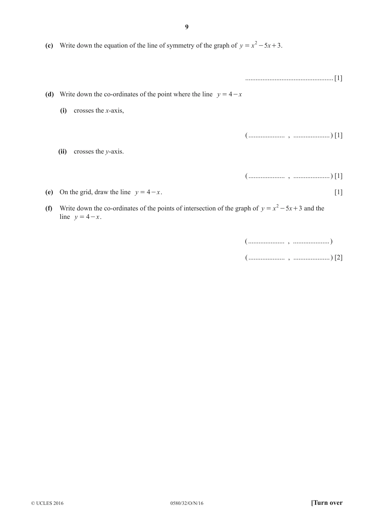Cambridge IGCSE Mathematics 0580 2016 Oct/Nov Paper 3 · Variant 2 question paper, page 9 of 16