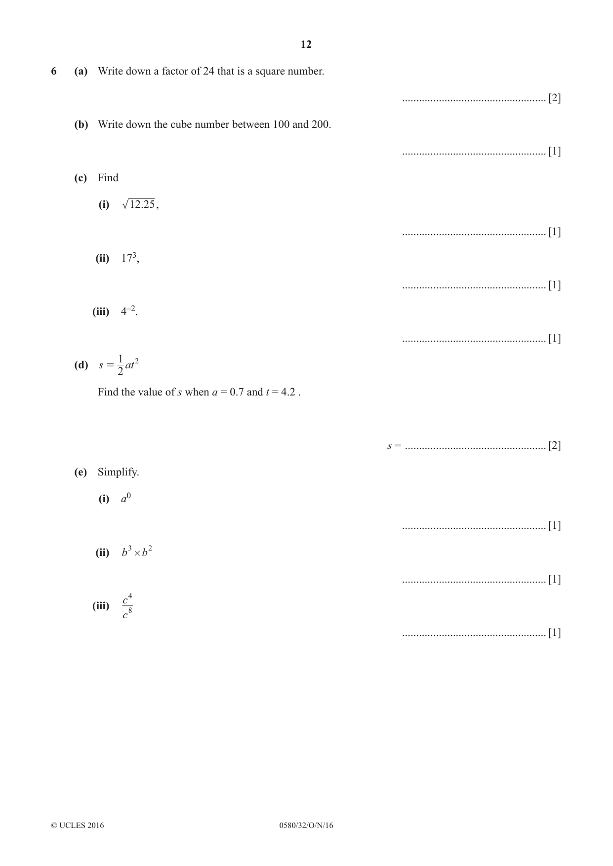 Cambridge IGCSE Mathematics 0580 2016 Oct/Nov Paper 3 · Variant 2 question paper, page 12 of 16