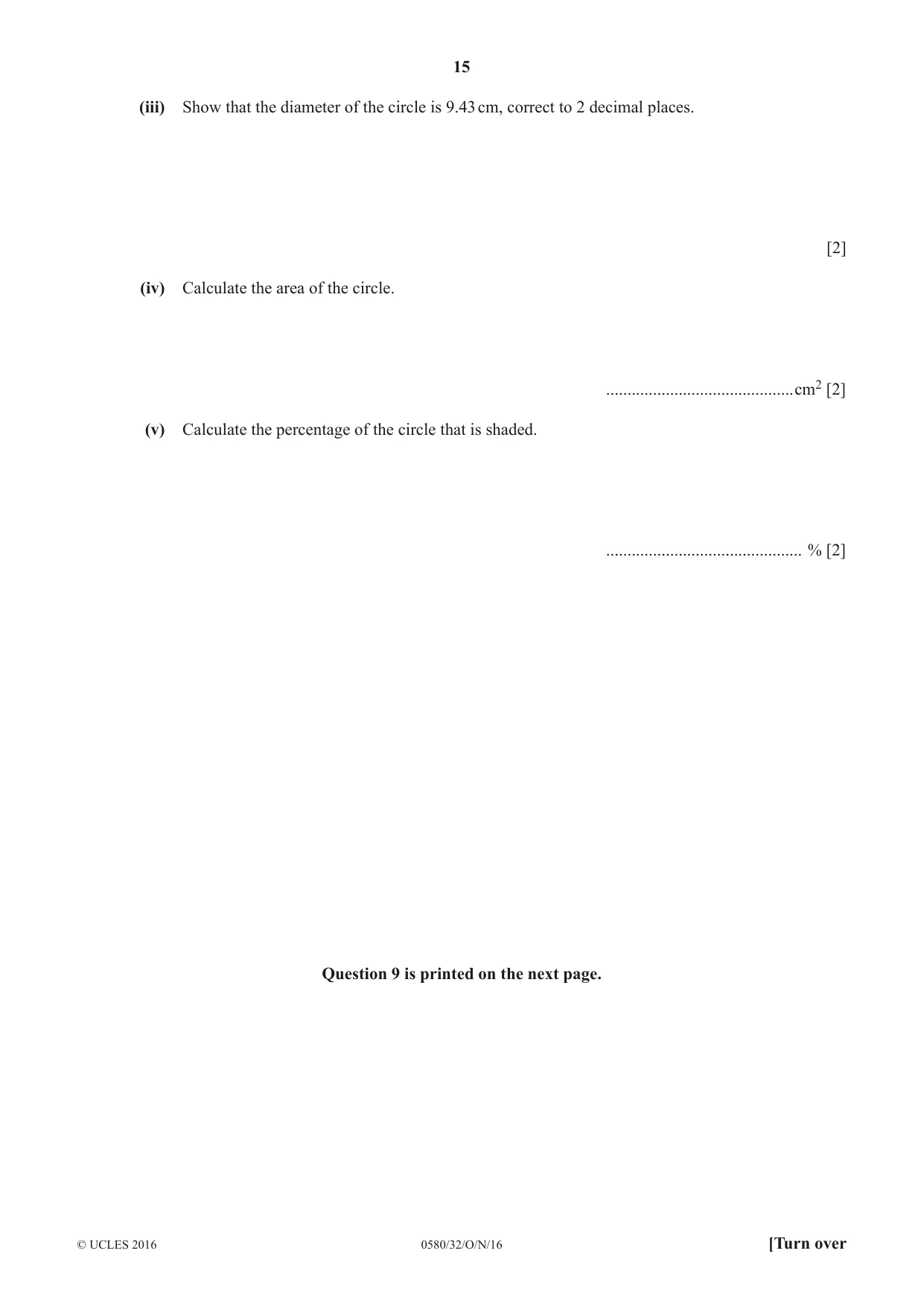 Cambridge IGCSE Mathematics 0580 2016 Oct/Nov Paper 3 · Variant 2 question paper, page 15 of 16
