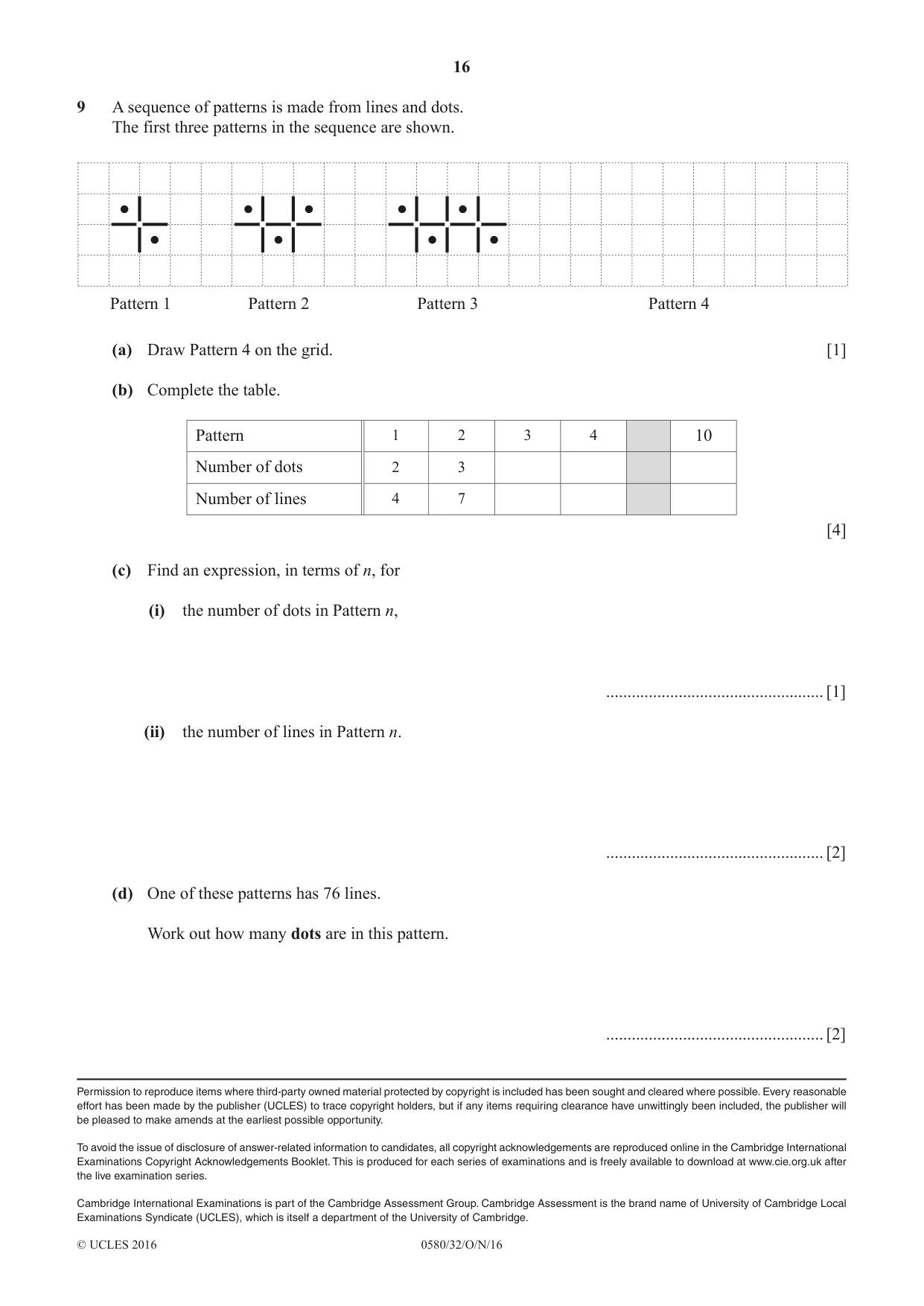 Cambridge IGCSE Mathematics 0580 2016 Oct/Nov Paper 3 · Variant 2 question paper, page 16 of 16