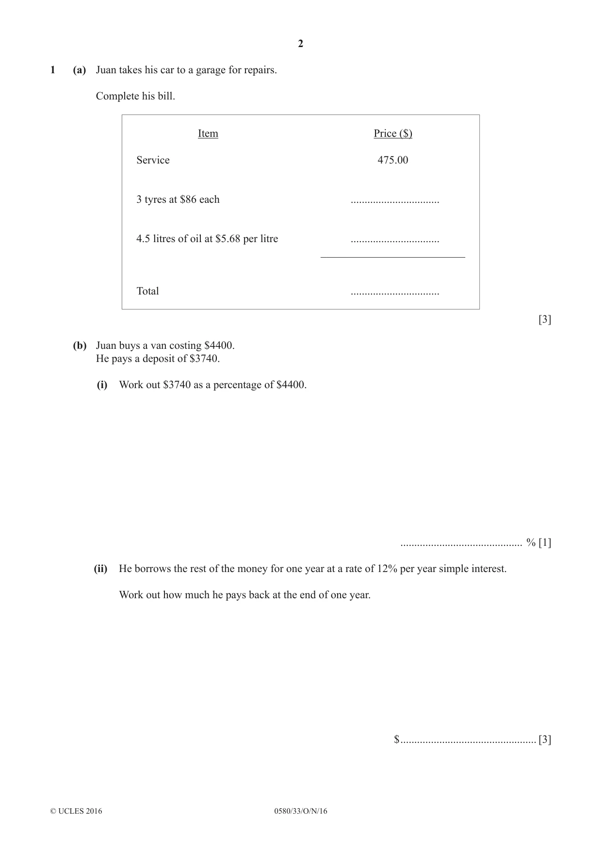 Cambridge IGCSE Mathematics 0580 2016 Oct/Nov Paper 3 · Variant 3 question paper, page 2 of 16