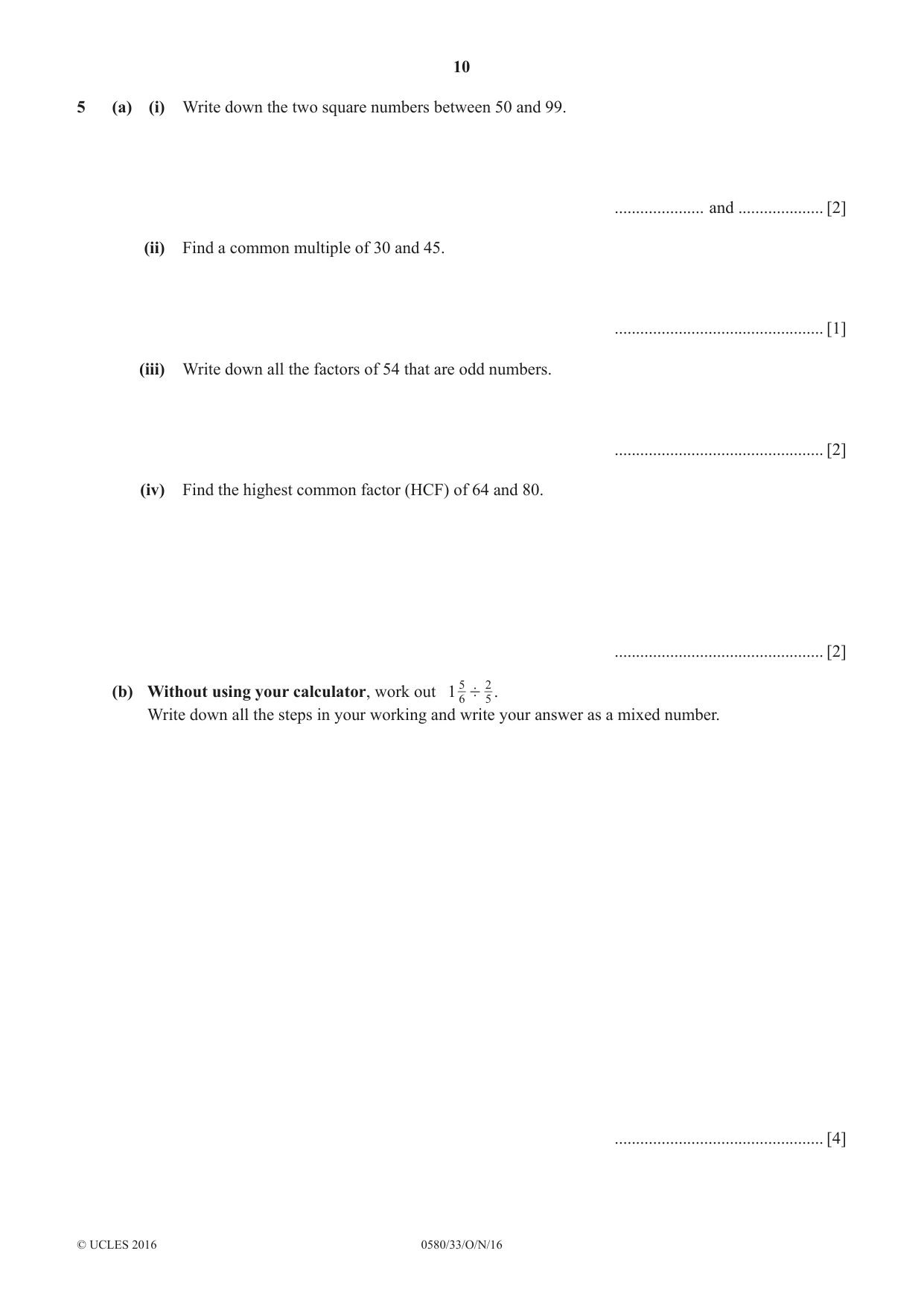 Cambridge IGCSE Mathematics 0580 2016 Oct/Nov Paper 3 · Variant 3 question paper, page 10 of 16