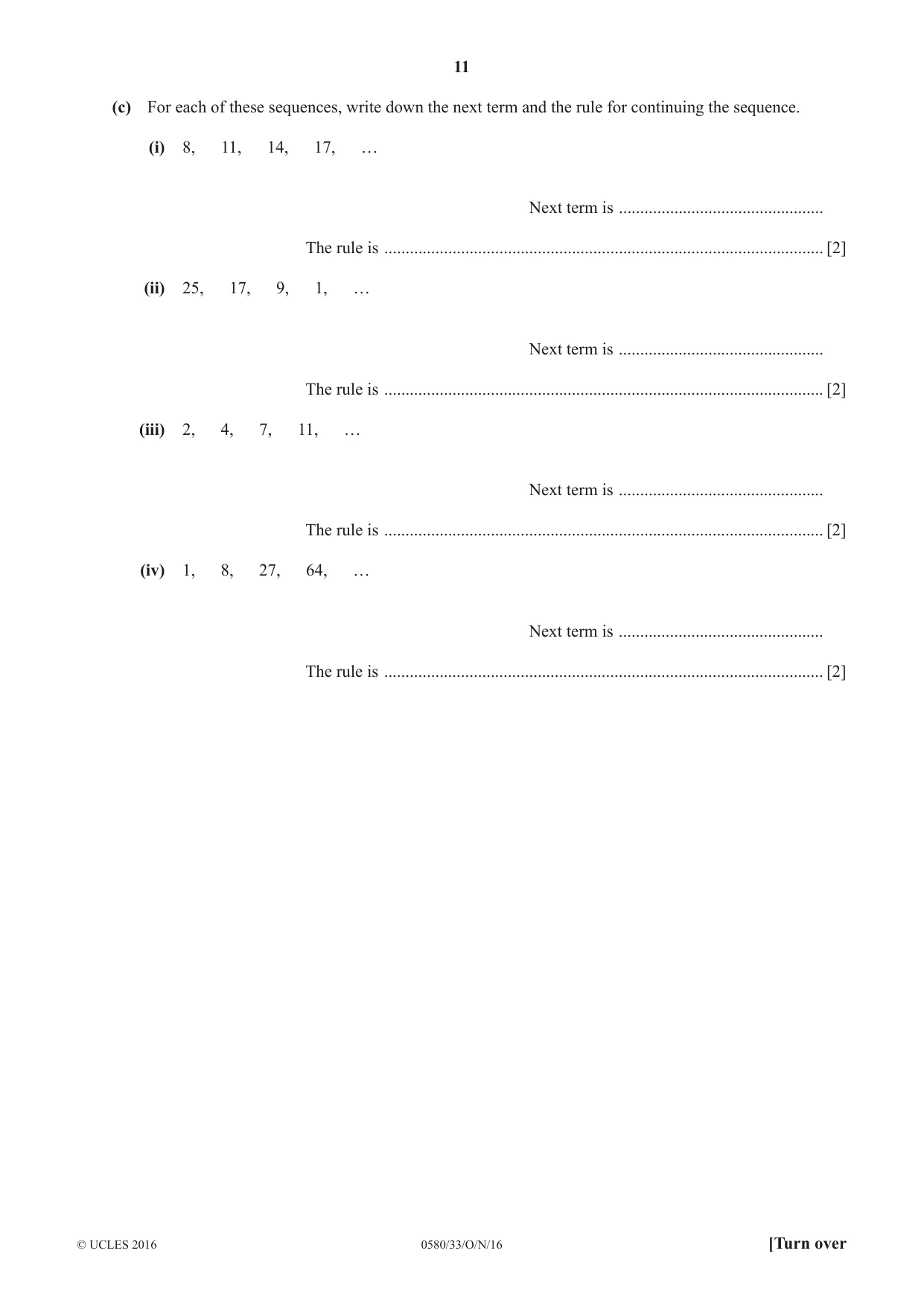 Cambridge IGCSE Mathematics 0580 2016 Oct/Nov Paper 3 · Variant 3 question paper, page 11 of 16