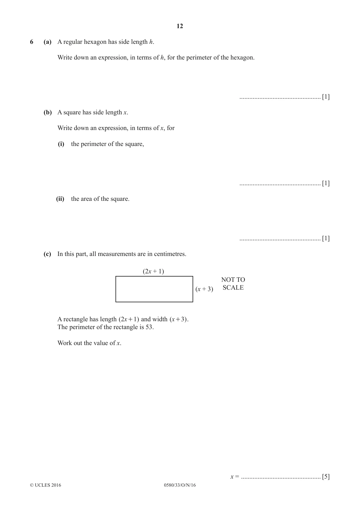 Cambridge IGCSE Mathematics 0580 2016 Oct/Nov Paper 3 · Variant 3 question paper, page 12 of 16