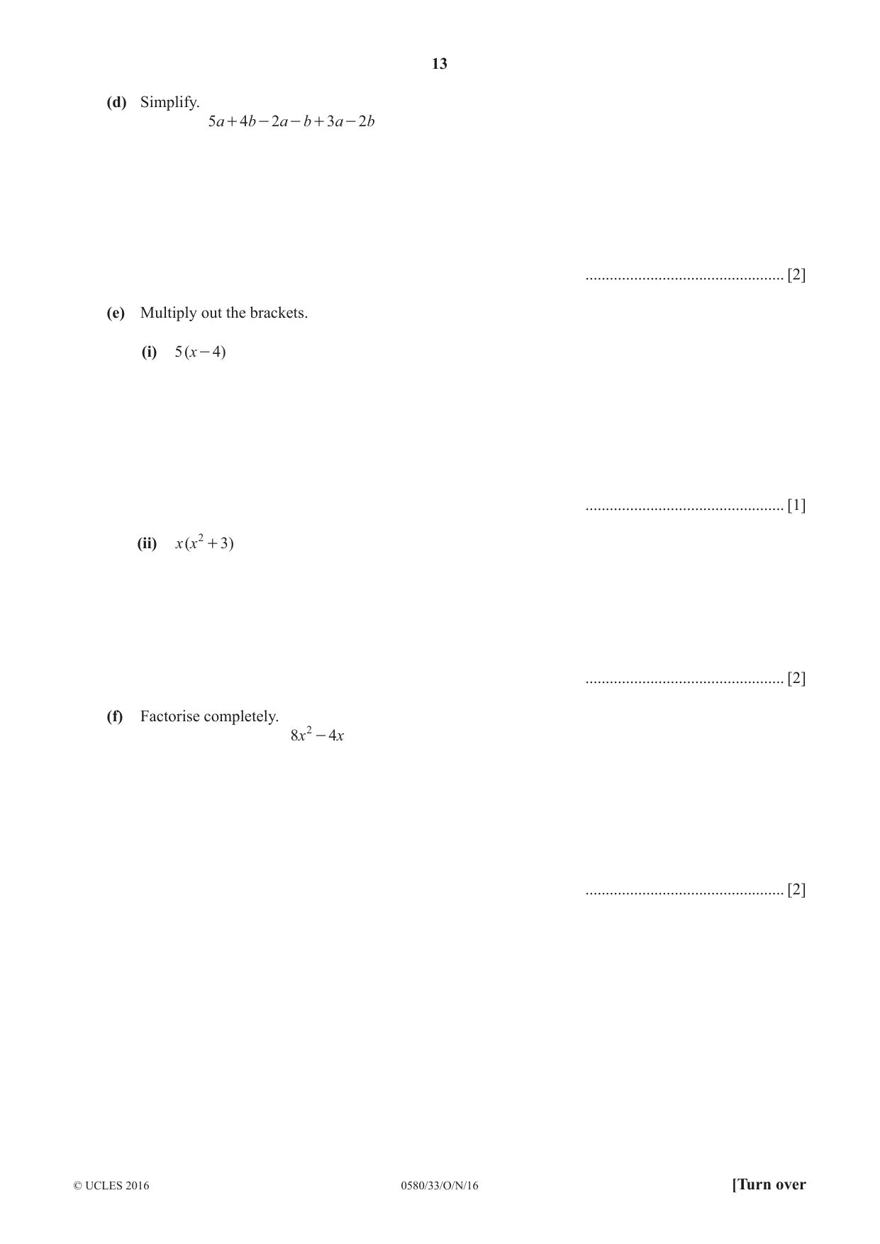 Cambridge IGCSE Mathematics 0580 2016 Oct/Nov Paper 3 · Variant 3 question paper, page 13 of 16