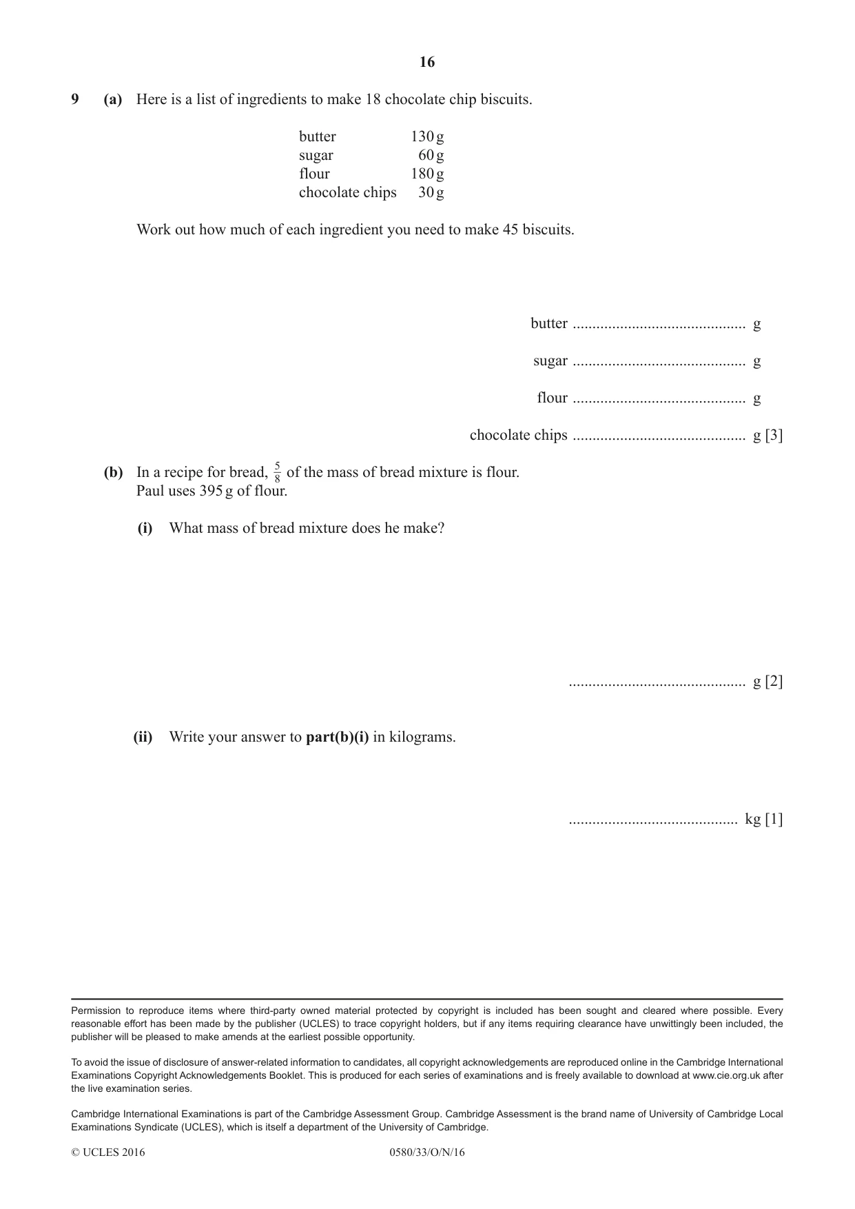 Cambridge IGCSE Mathematics 0580 2016 Oct/Nov Paper 3 · Variant 3 question paper, page 16 of 16