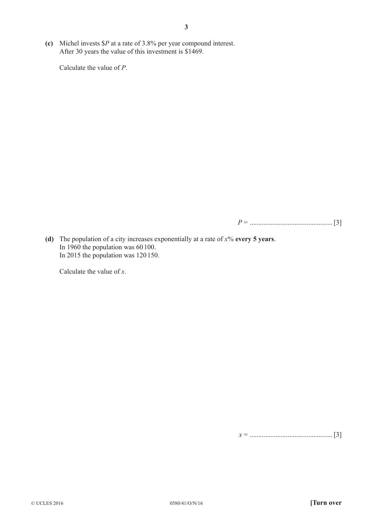 Cambridge IGCSE Mathematics 0580 2016 Oct/Nov Paper 4 · Variant 1 question paper, page 3 of 20