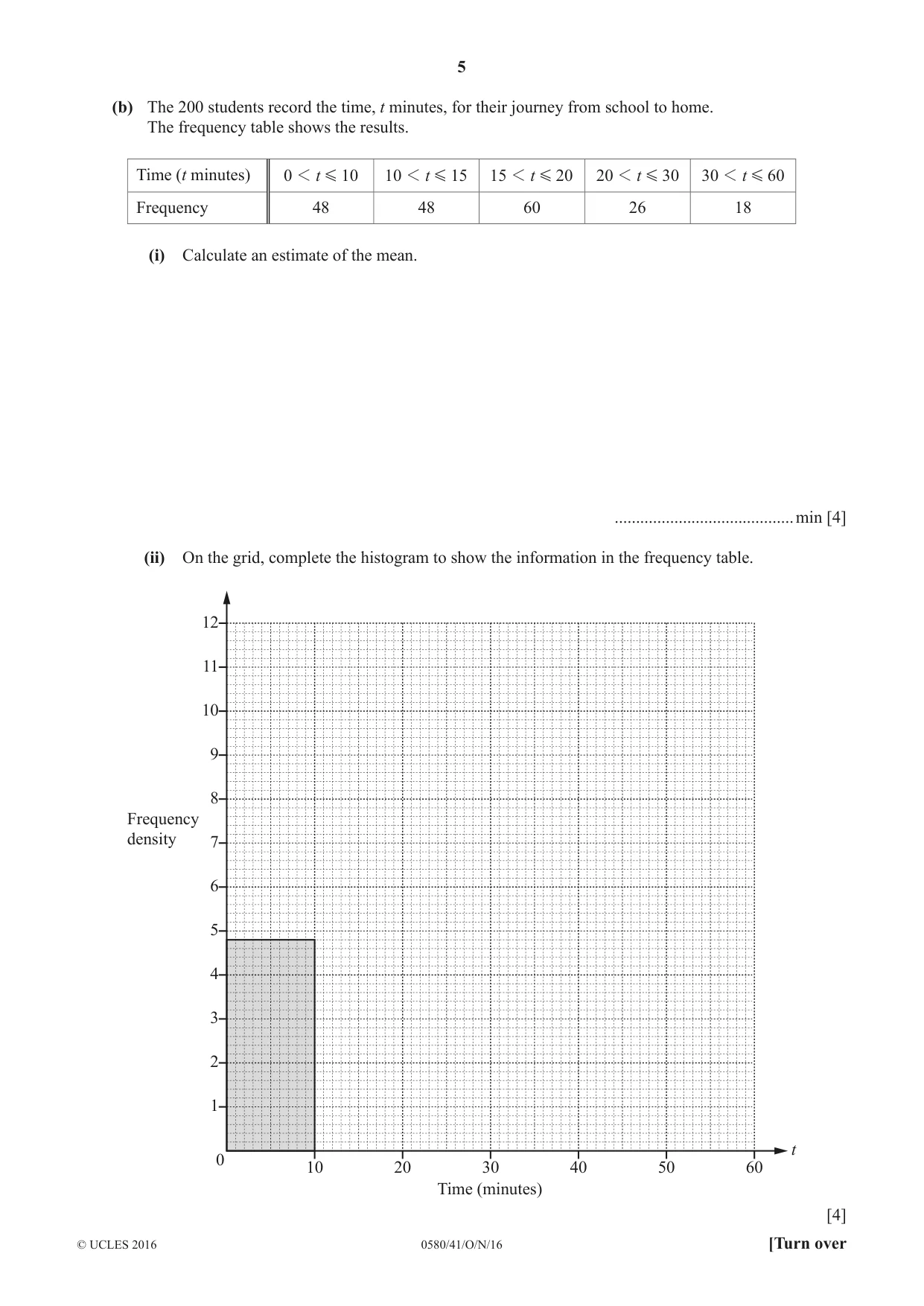 Cambridge IGCSE Mathematics 0580 2016 Oct/Nov Paper 4 · Variant 1 question paper, page 5 of 20