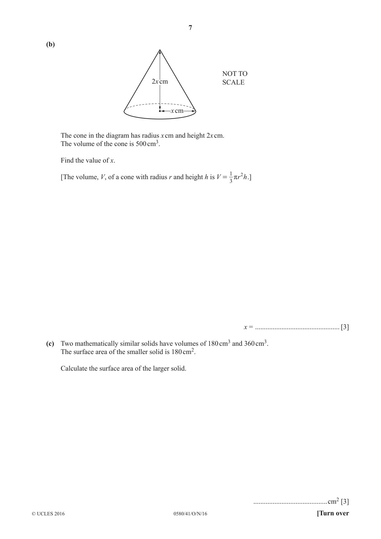 Cambridge IGCSE Mathematics 0580 2016 Oct/Nov Paper 4 · Variant 1 question paper, page 7 of 20