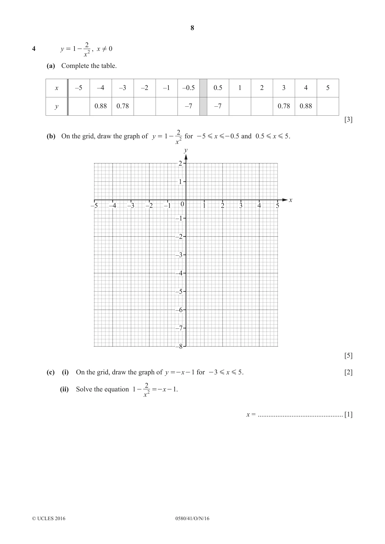 Cambridge IGCSE Mathematics 0580 2016 Oct/Nov Paper 4 · Variant 1 question paper, page 8 of 20