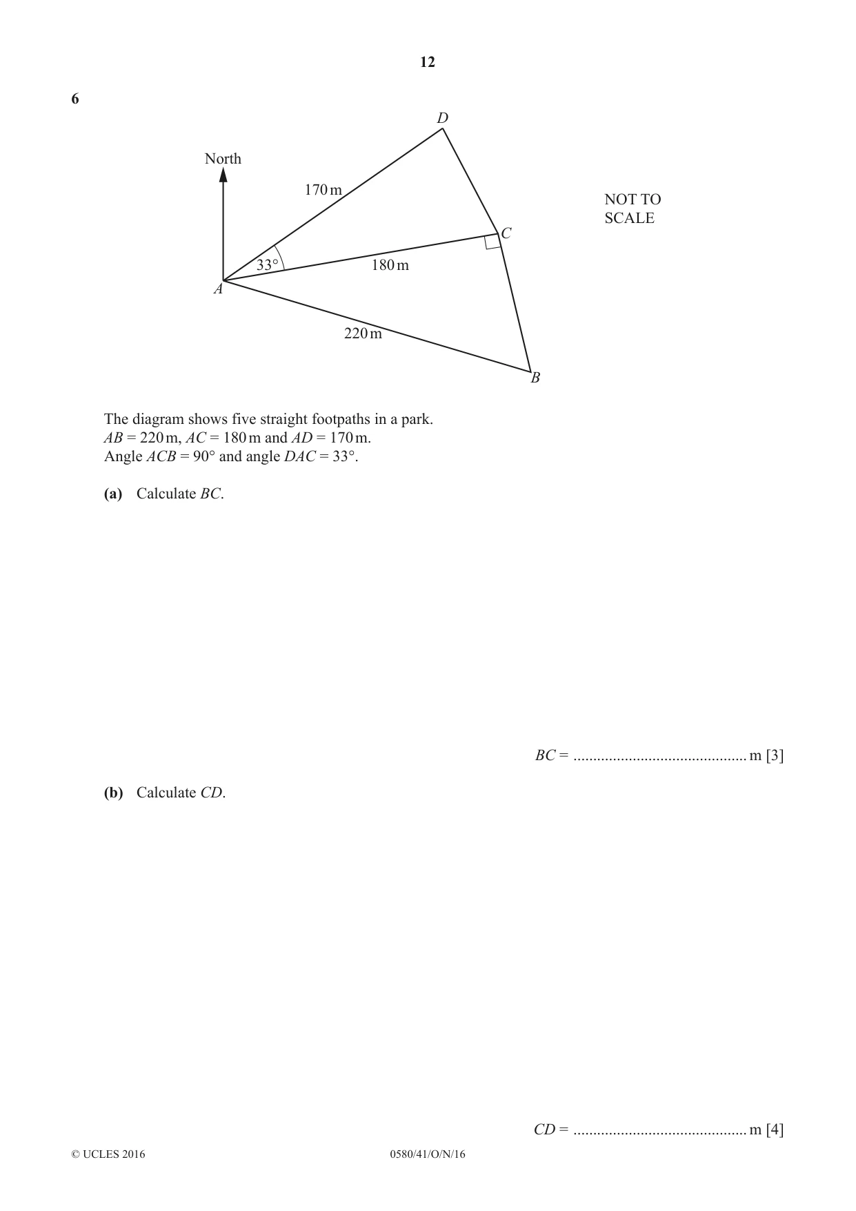 Cambridge IGCSE Mathematics 0580 2016 Oct/Nov Paper 4 · Variant 1 question paper, page 12 of 20