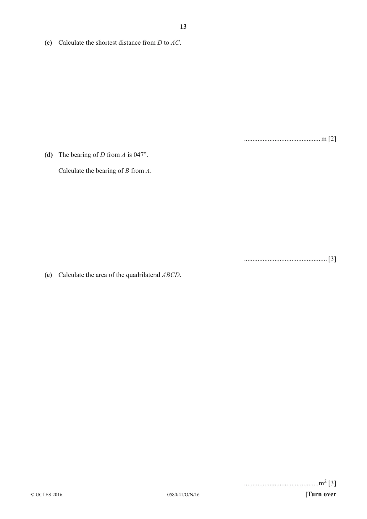 Cambridge IGCSE Mathematics 0580 2016 Oct/Nov Paper 4 · Variant 1 question paper, page 13 of 20