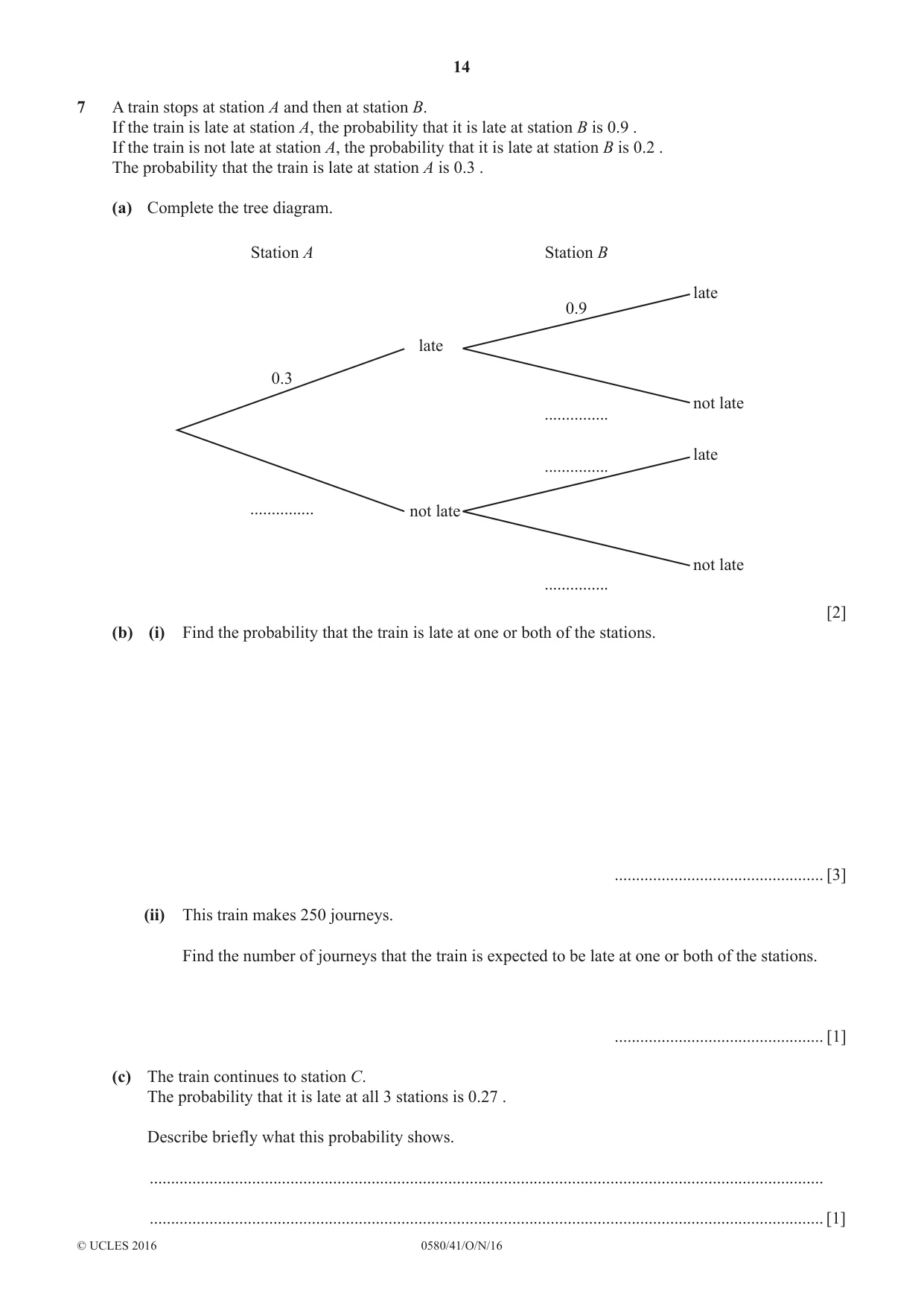 Cambridge IGCSE Mathematics 0580 2016 Oct/Nov Paper 4 · Variant 1 question paper, page 14 of 20
