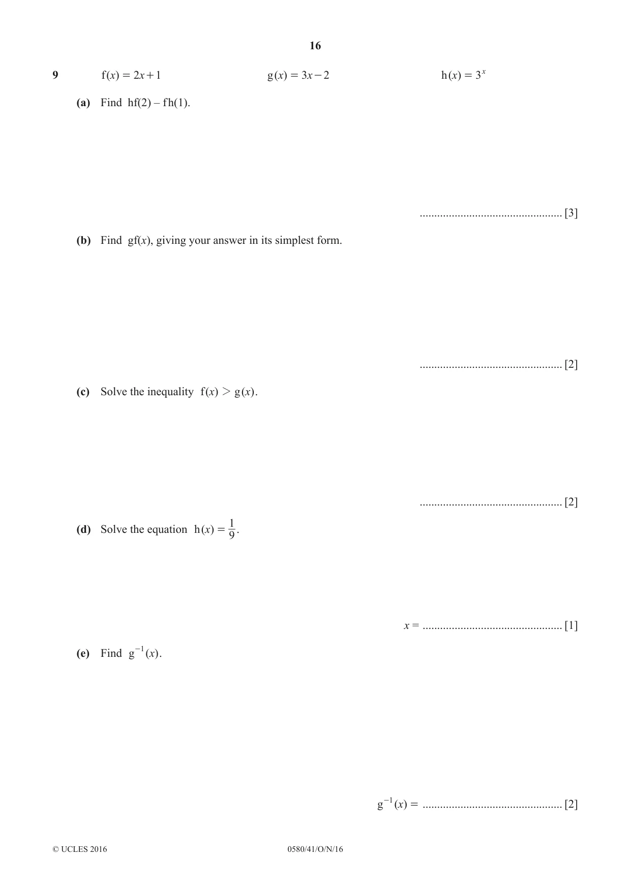 Cambridge IGCSE Mathematics 0580 2016 Oct/Nov Paper 4 · Variant 1 question paper, page 16 of 20